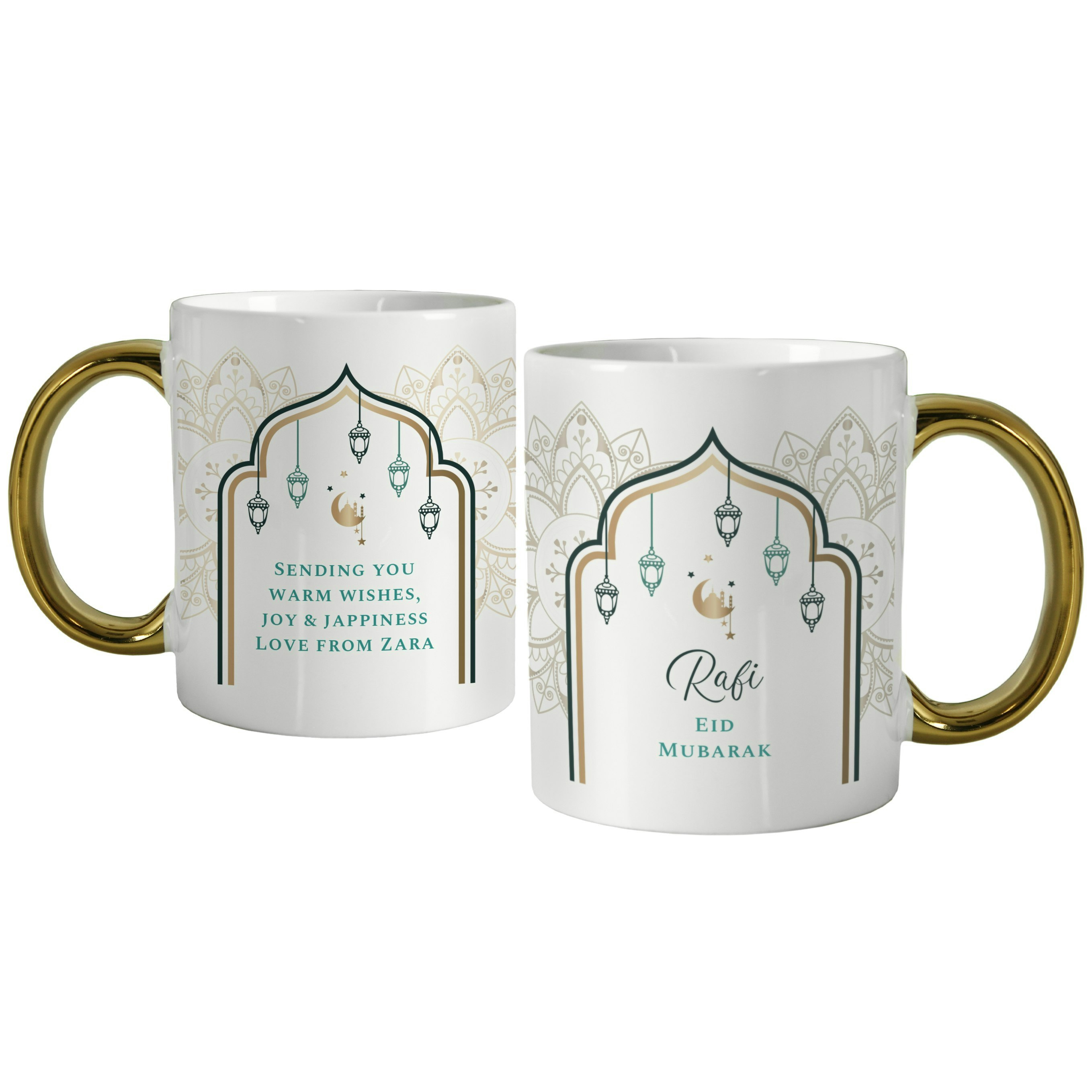 Rackhams Gold Personalised Eid And Ramadan Handled Mug