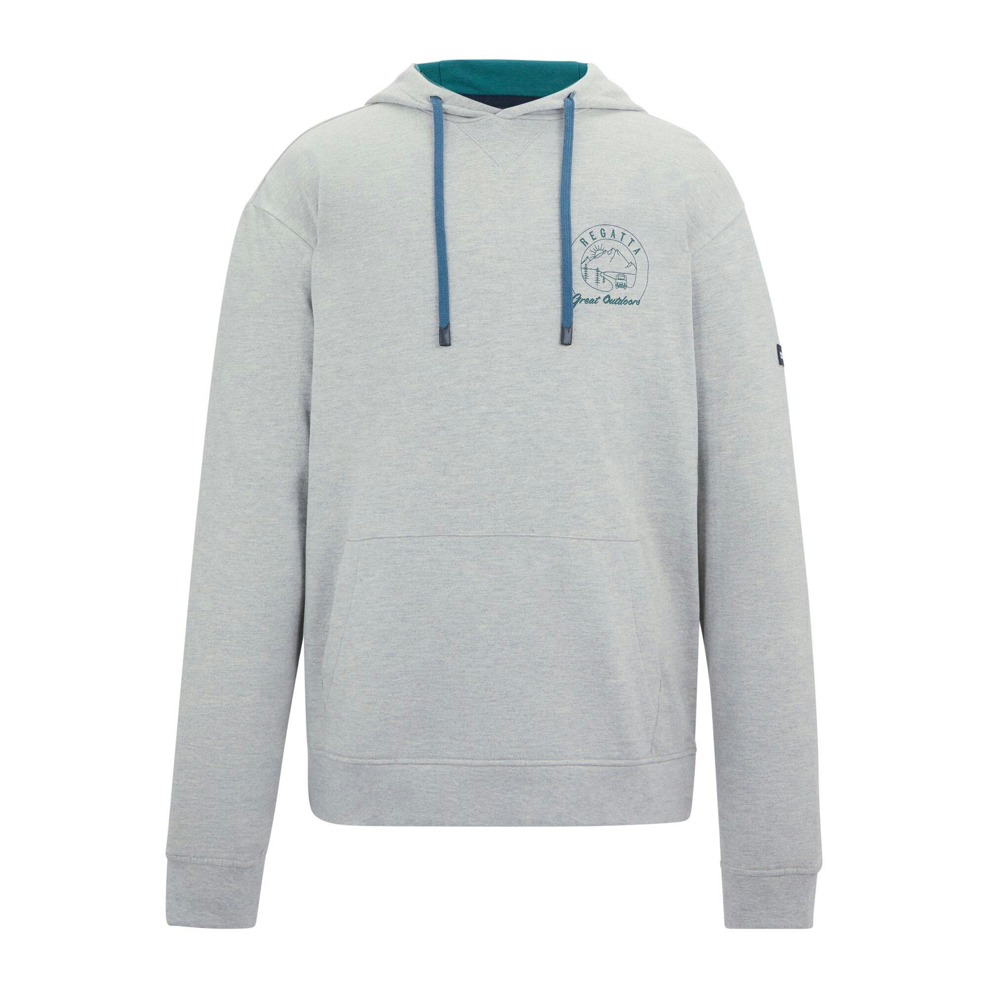 Regatta Men's Grey Cline Back Print Hoodie - Marl/Mediterranea - S - Marl/Mediterranea - 60% Cotton/40% Polyester