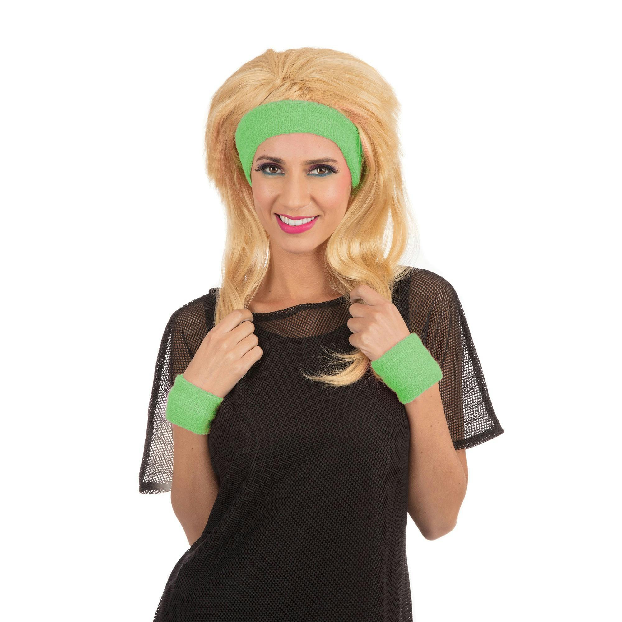 Bristol Novelty Unisex Green Adults 80S Headband Wristband Set - One Size