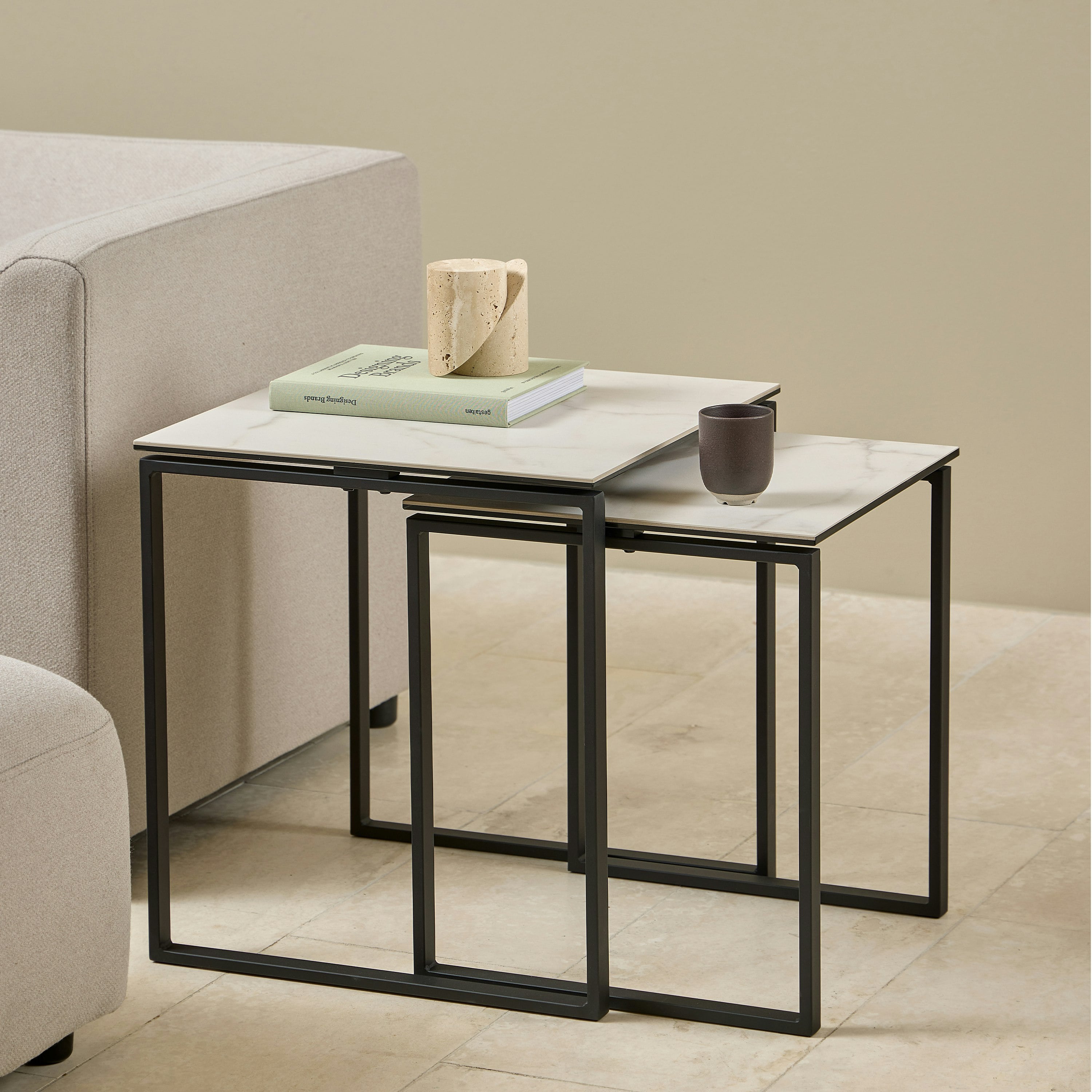 Furniture To Go White/Black Katrine Square Coffee Table Set In Ceramic - 50