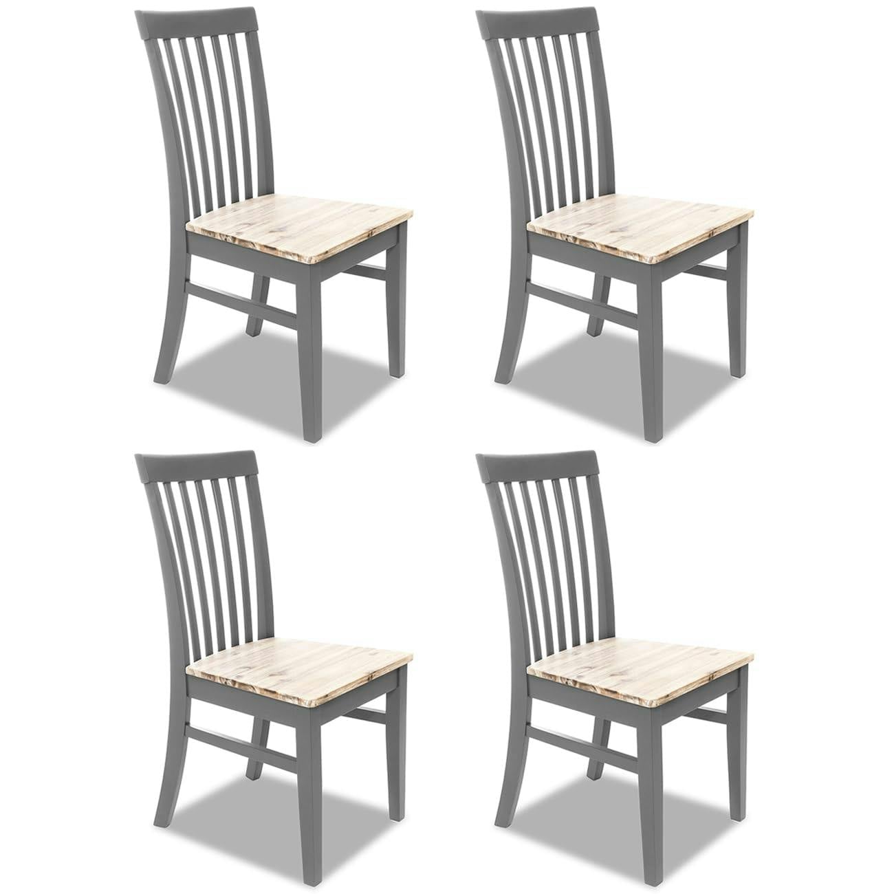Rackhams Grey Florence Highback Dining Chairs With Wooden Seat Set Of 4 - Dove