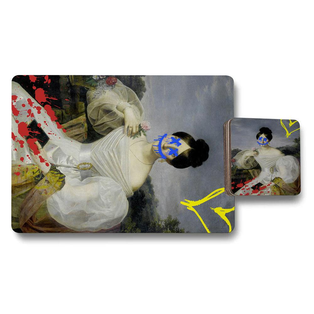 Rackhams Set Of 12 Placemats And Coasters With Designer Artwork Wood Bottom
