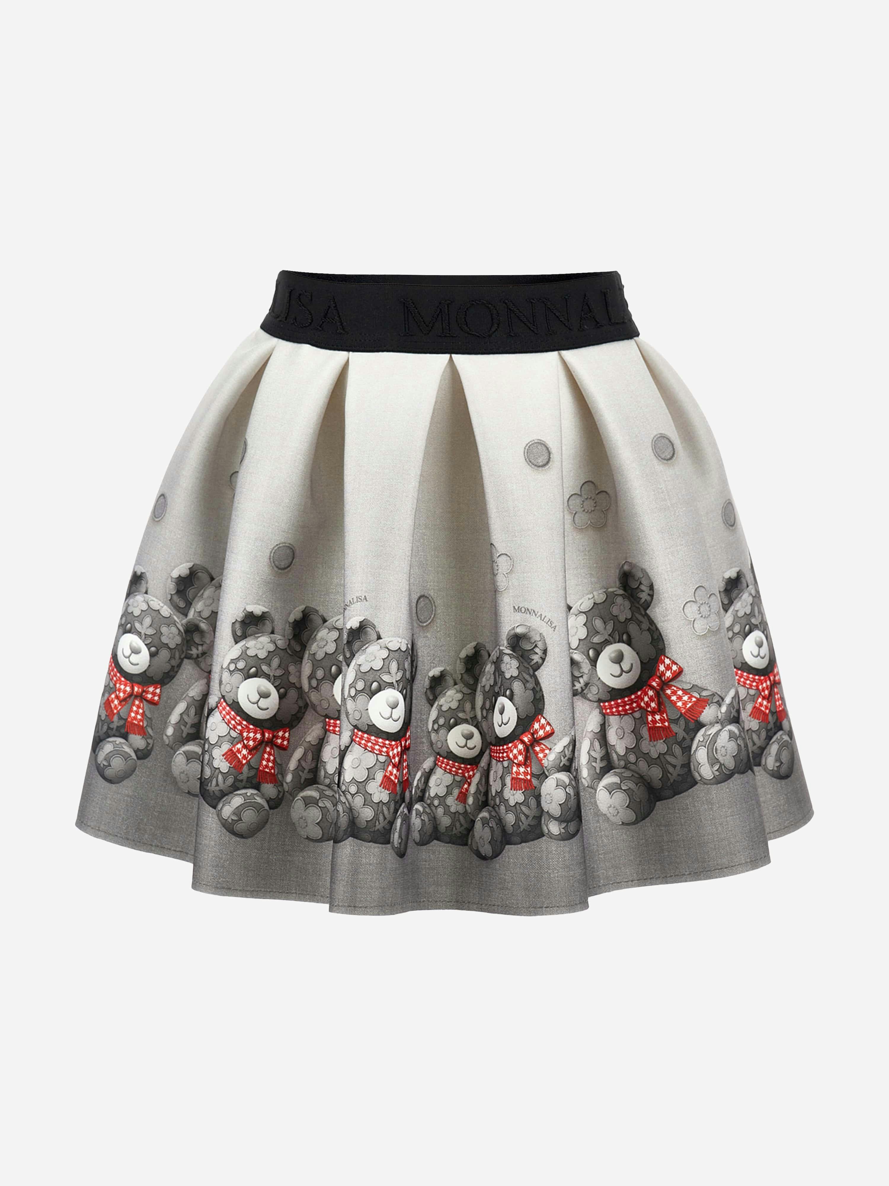 Monnalisa Girls Grey Neoprene Teddy Bear Skirt In - 4 Yrs