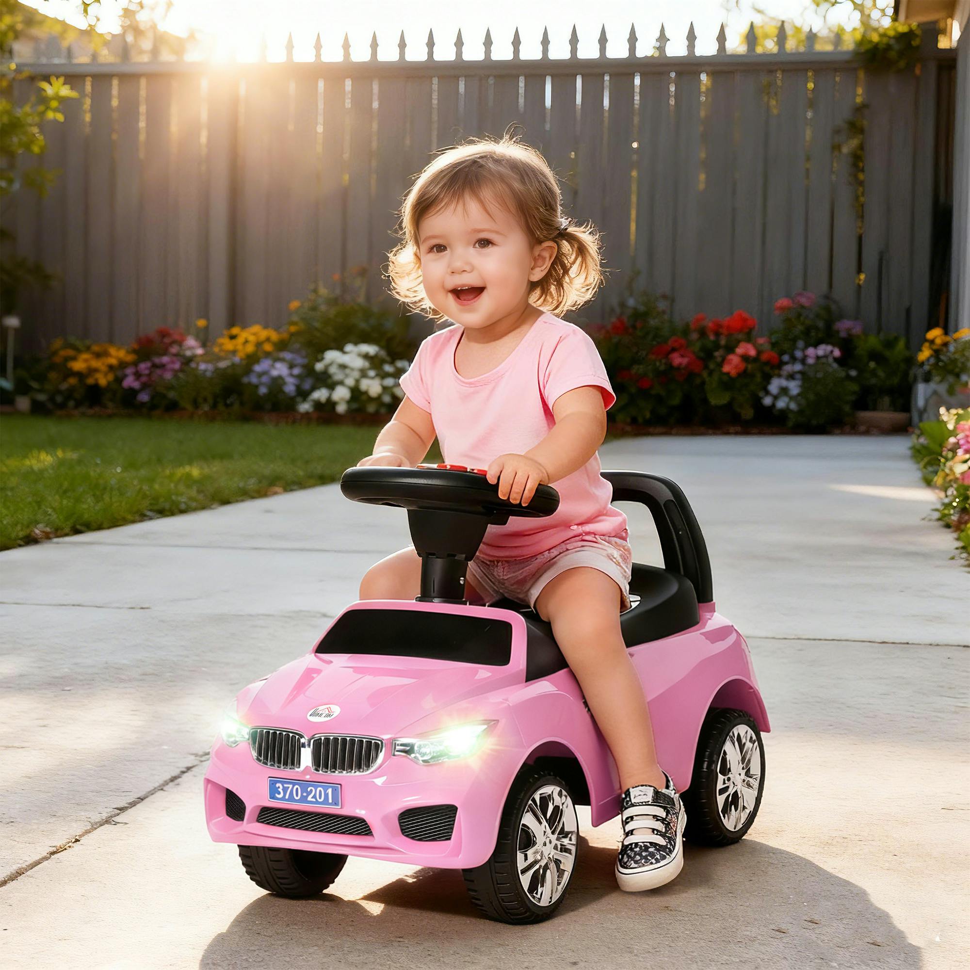 HOMCOM Ride on Car Toddler Walker Foot to Floor for 1.5-3 Years Old Pink | Sliding Car Slider, Horn Music, Working Lights, Under Seat Storage - Image 3