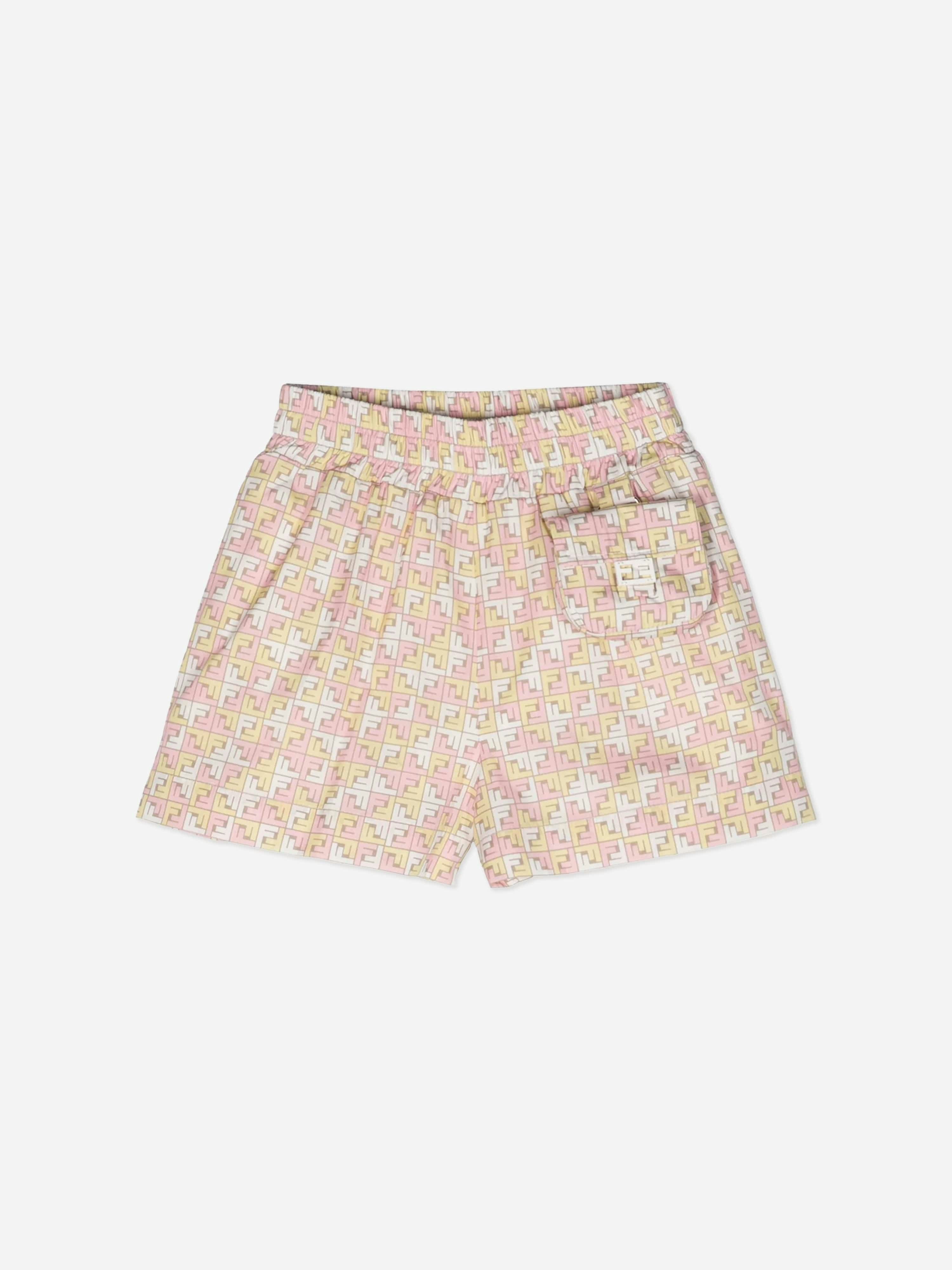 Fendi Kids Girls Beige Fendi Micro Logo Shorts In - 12 Yrs