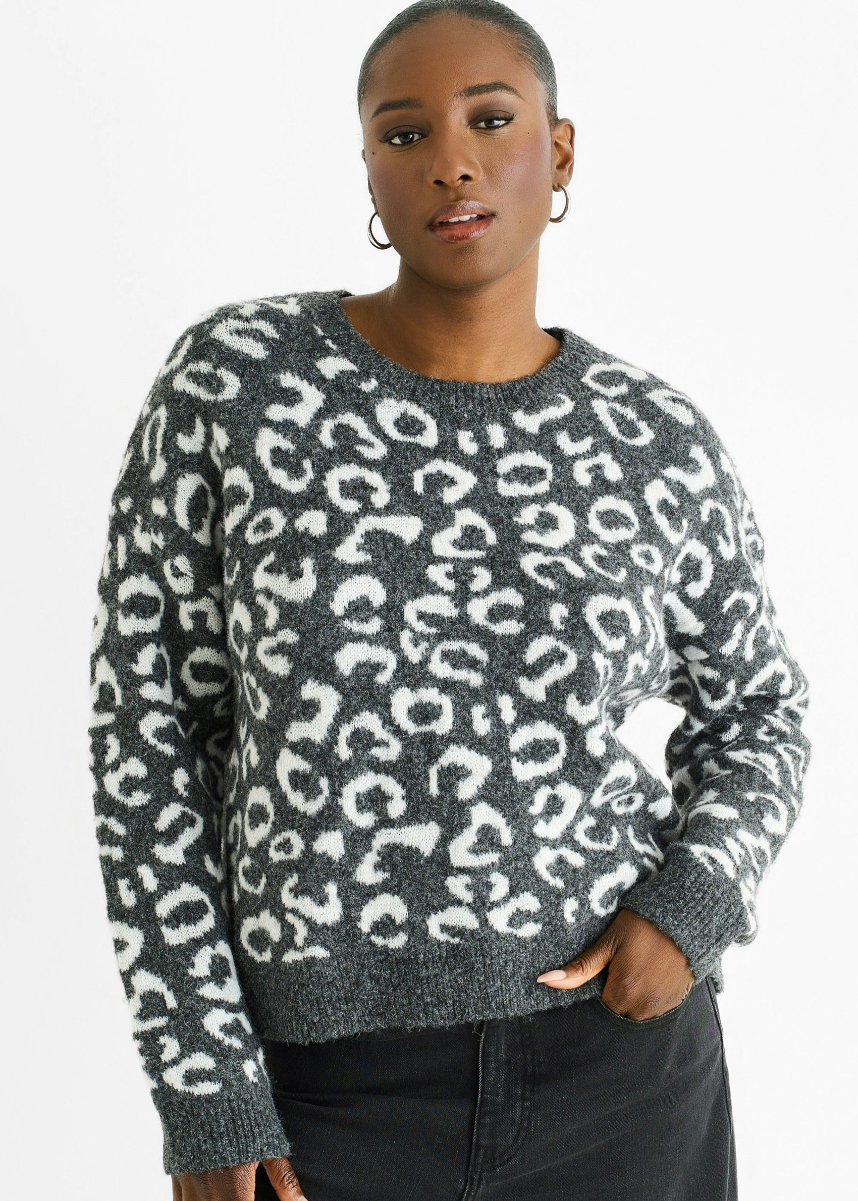 Gini London Women's Grey Animal Pattern Loose Fit Knit Jumper - Size 8/10 - Image 3