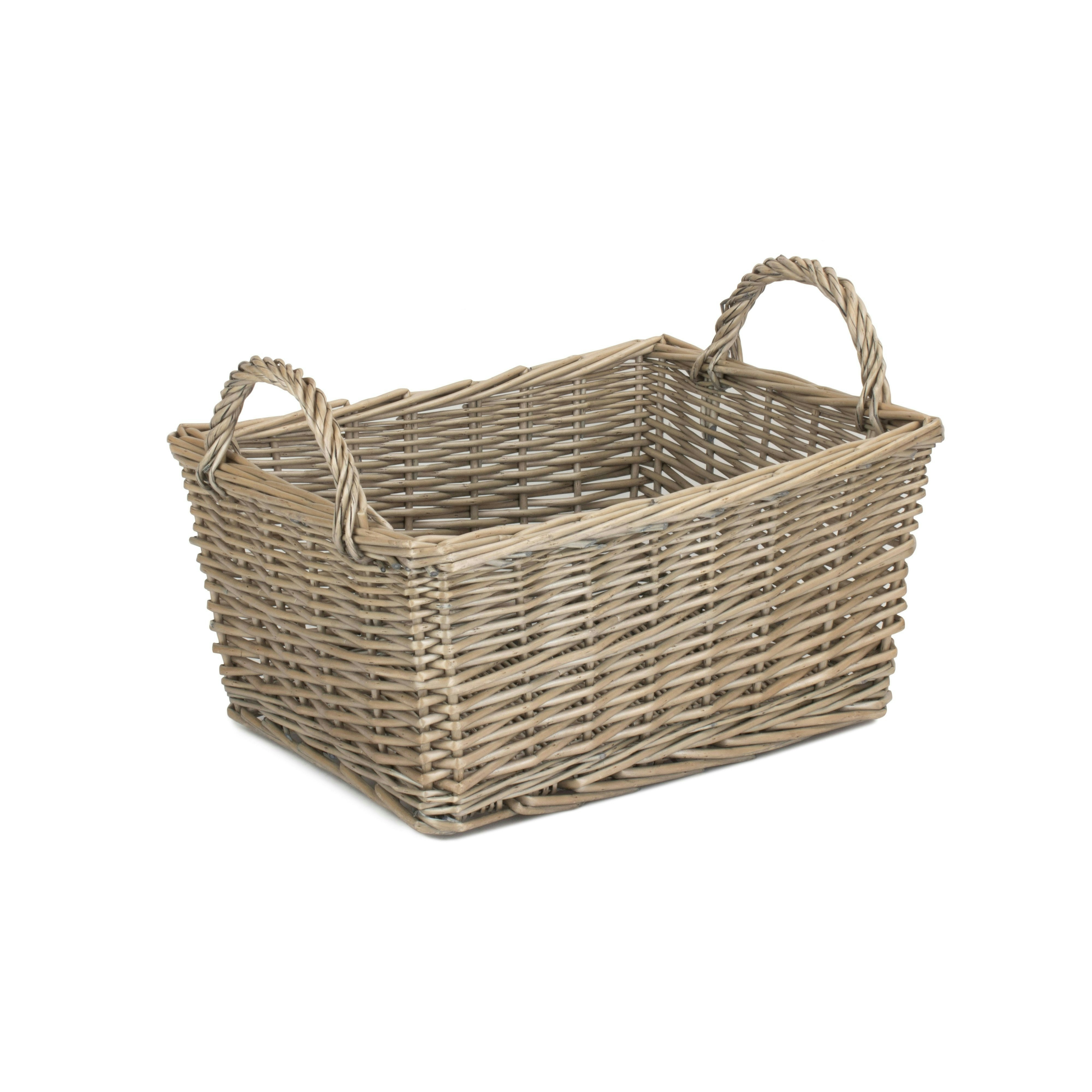 Red Hamper Wicker Antique Wash Finish Handled Unlined Storage Basket - Large