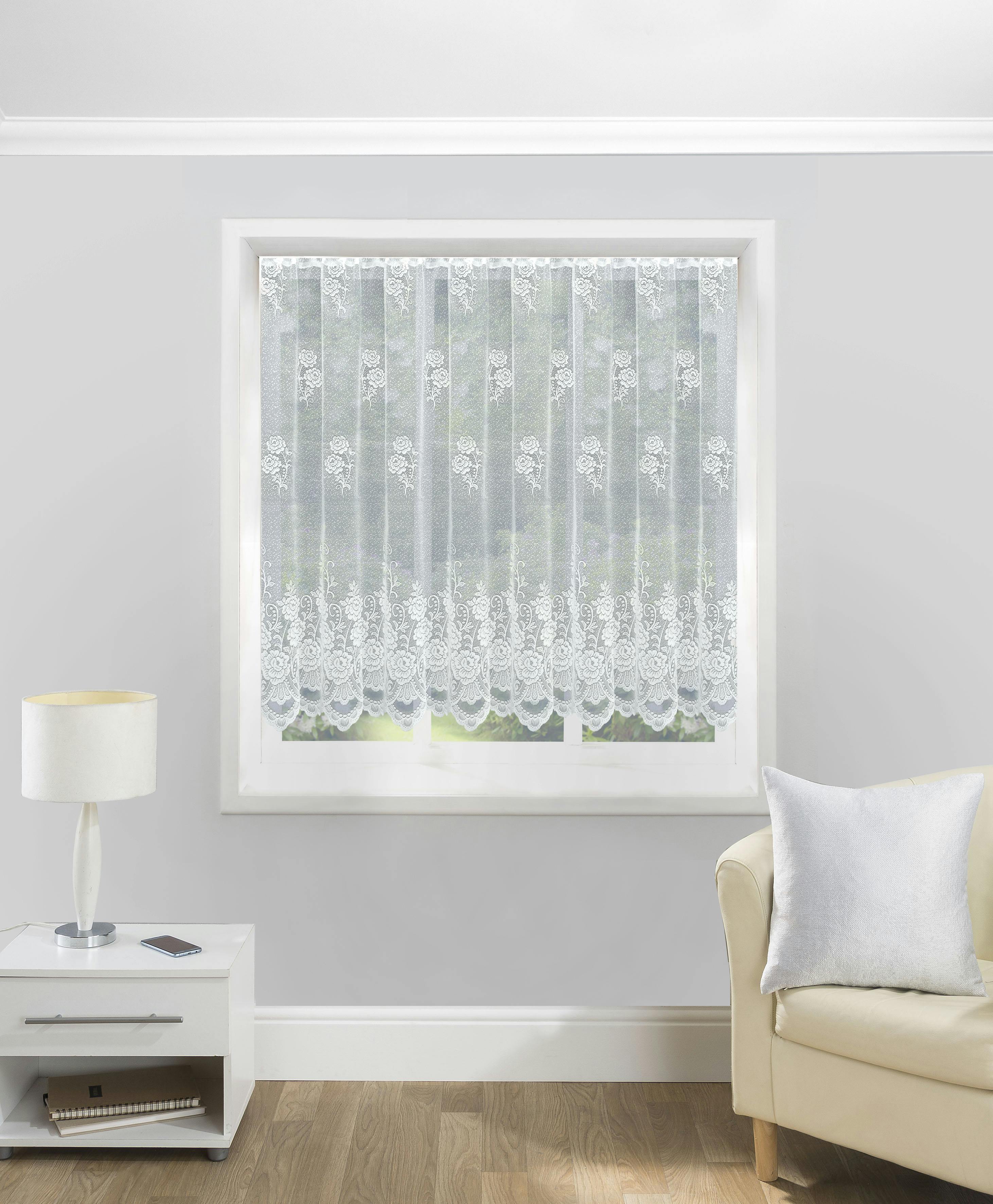 Tyrone Textiles White Traditional Floral Heavy Lace Sheer Net Curtain Panel - 36" (91Cm) - 197" (500Cm)