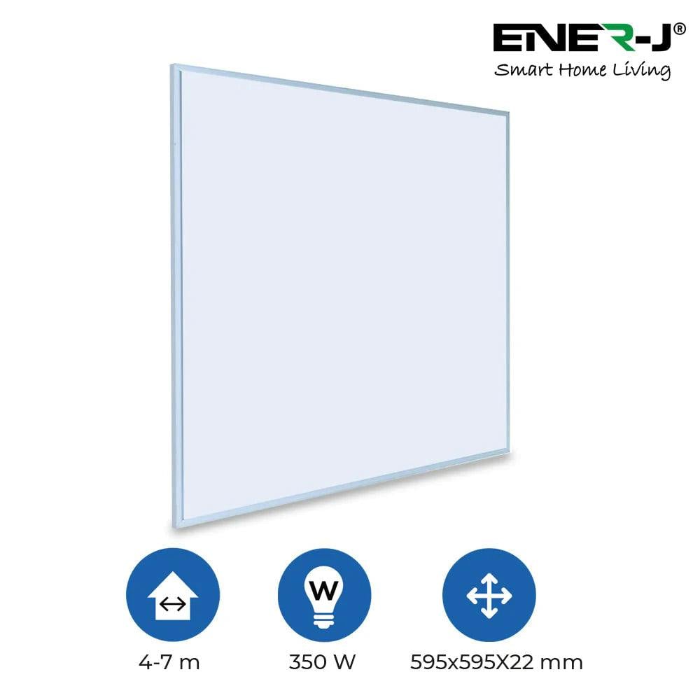 Ener-J White 360W Infrared Panel Heater, 595 X 595Mm Far Infrared Wall Or Ceiling Mount,