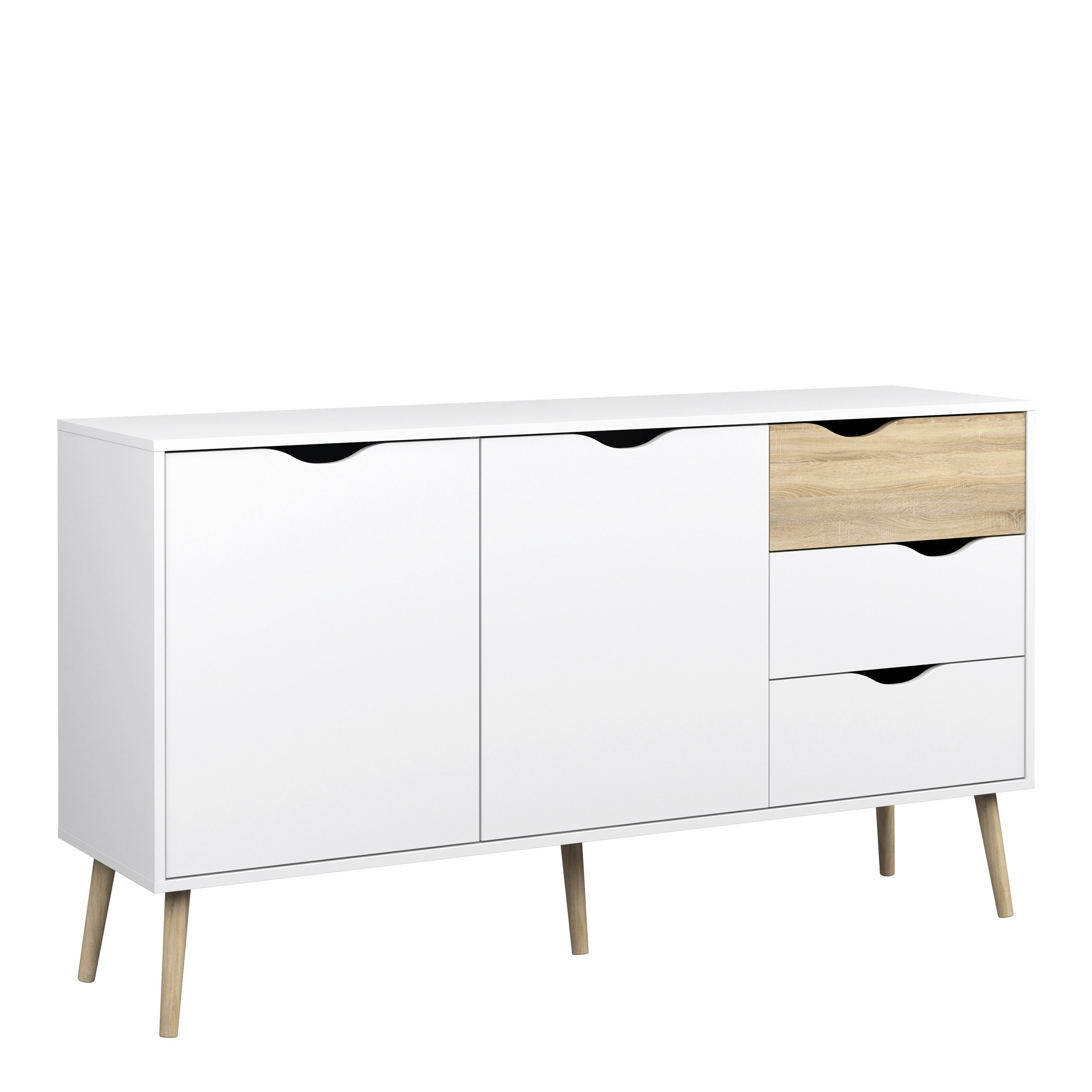 Rackhams White Oslo Sideboard - Large - 3 Drawers 2 Doors In And Oak - 147.2 - 1