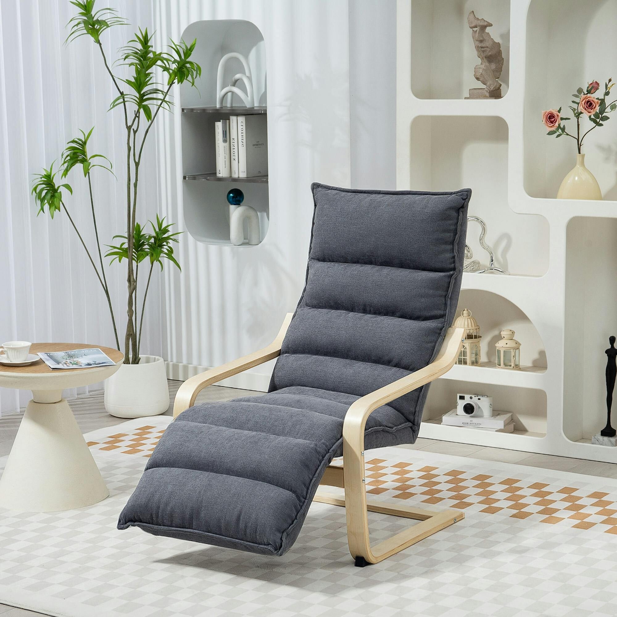 Homcom (Grey) Birch Wood Lounge Chair For Living Room, Bedroom - Image 3