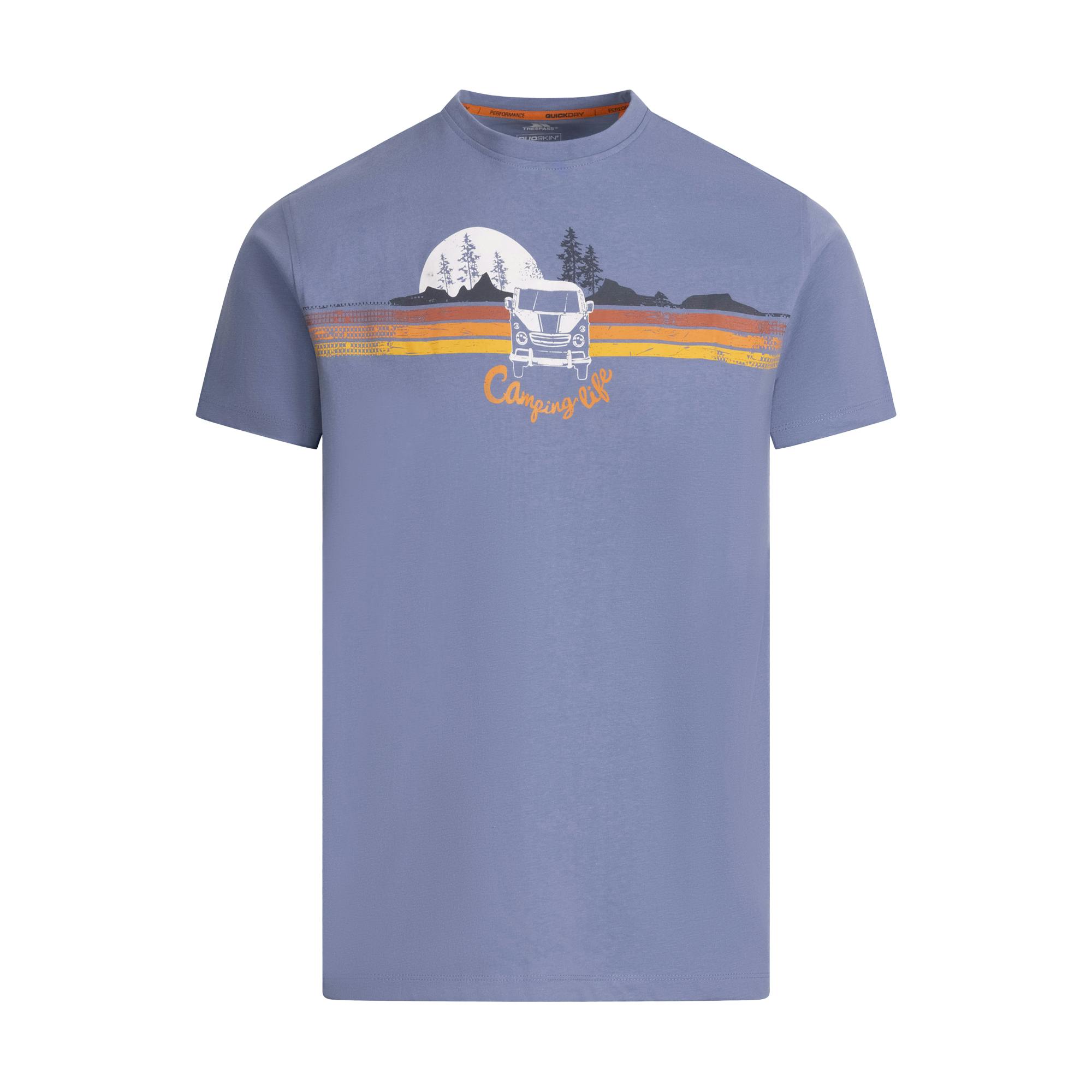 Trespass Men's Blue Cromer Ii Printed Casual T-Shirt - Denim - Xxl - Denim - 60% Cotton/40% Polyester