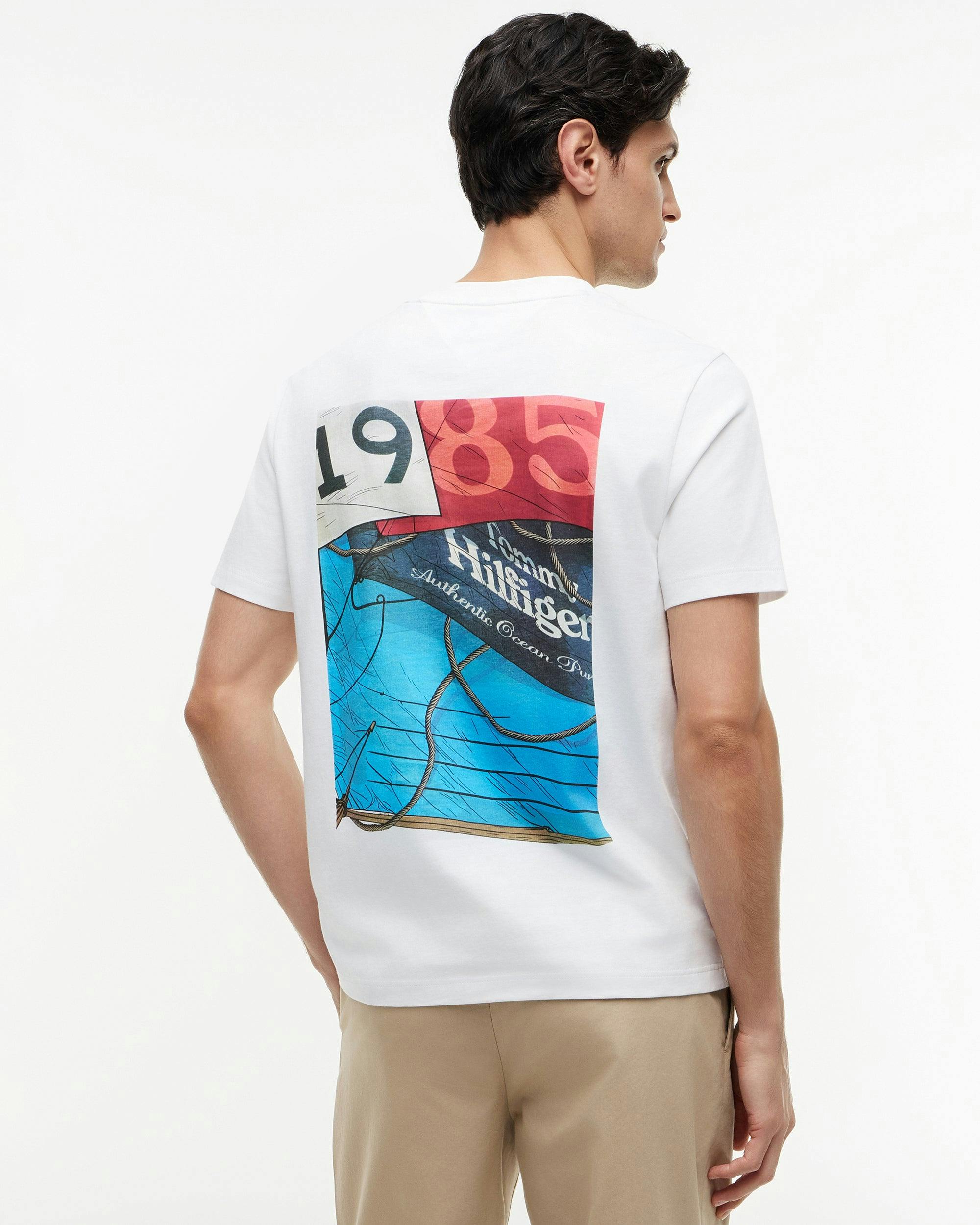 Tommy Hilfiger Men's White Nautical Back Photo T-Shirt - L
