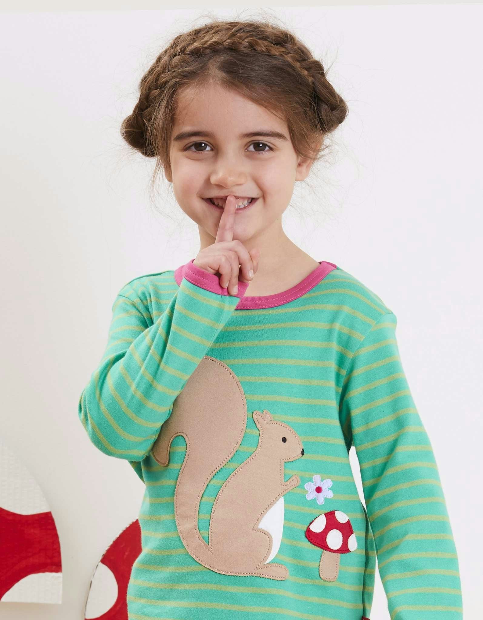 Toby Tiger Green/Pink Organic Squirrel Applique Long-Sleeved T-Shirt - 18-24M 92Cm