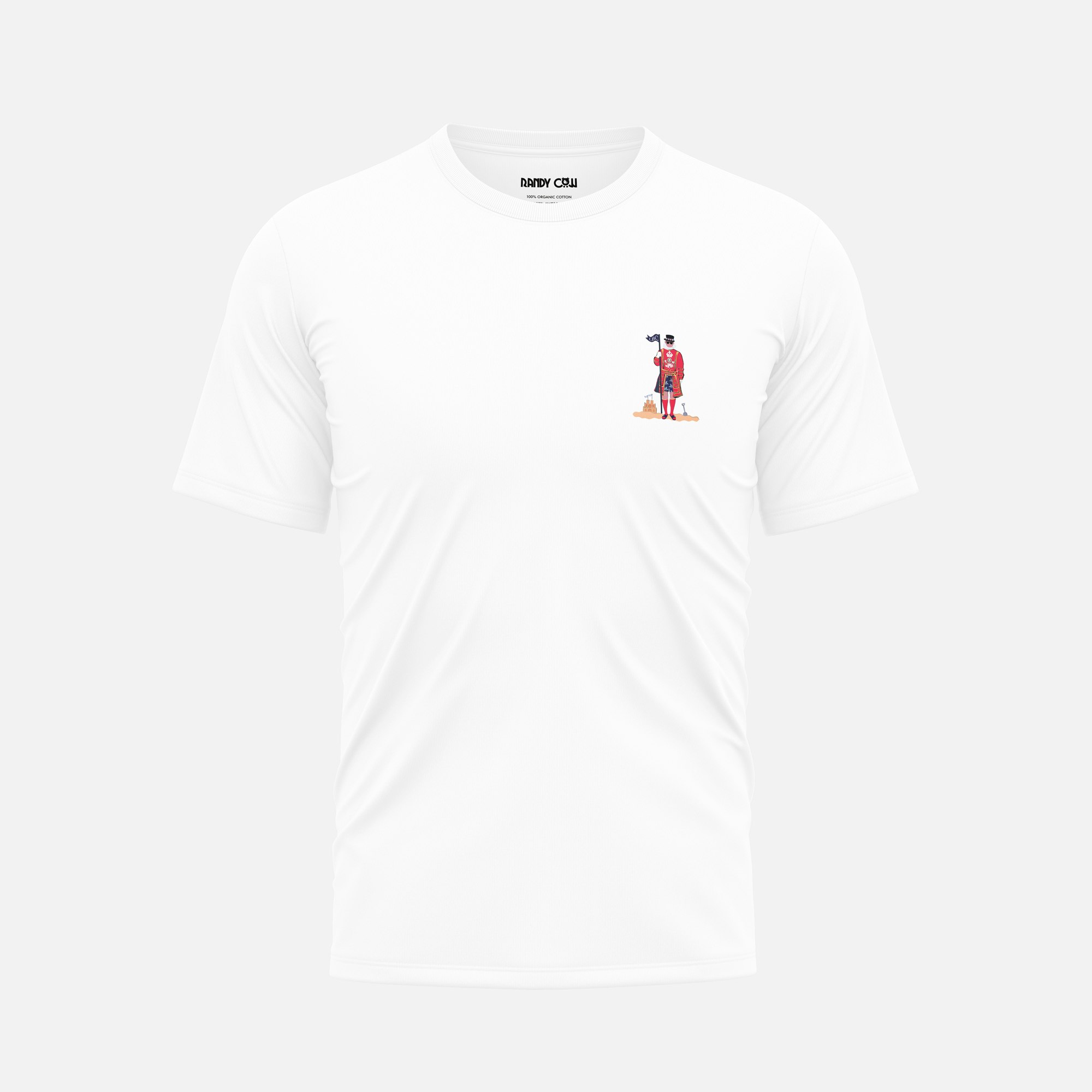 Randy Cow White London Beach Club Beefeater - Organic Cotton T-Shirt - 2 - Without Back Graphic
