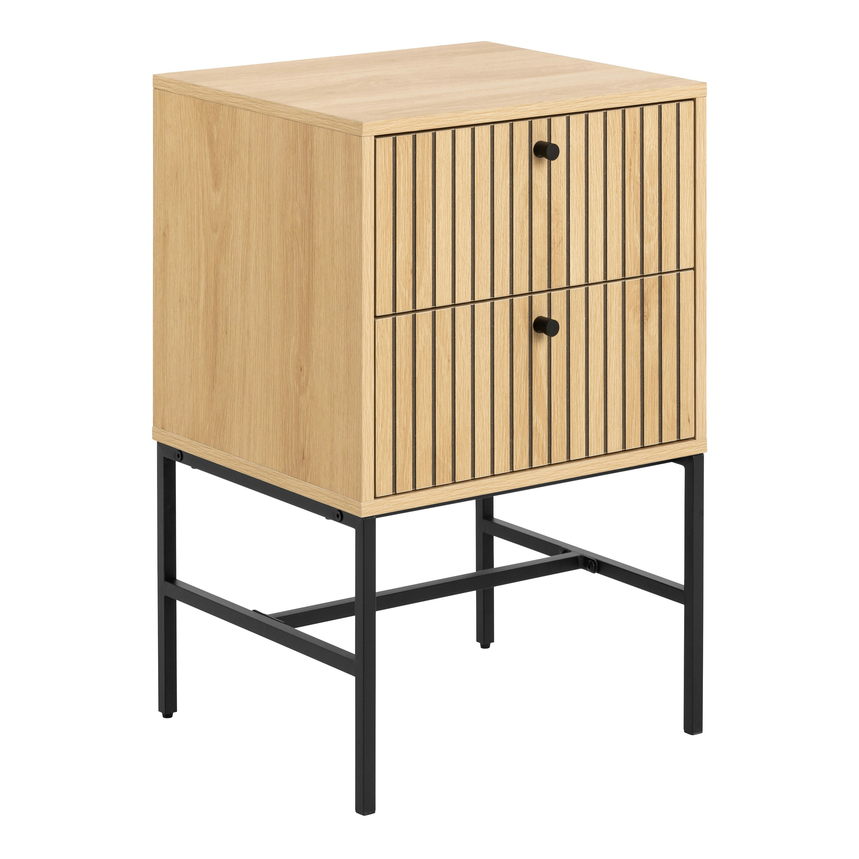 Furniture To Go Albany 2 Drawer Bedside Table In Oak/Black Legs - Oak & Black - Image 3
