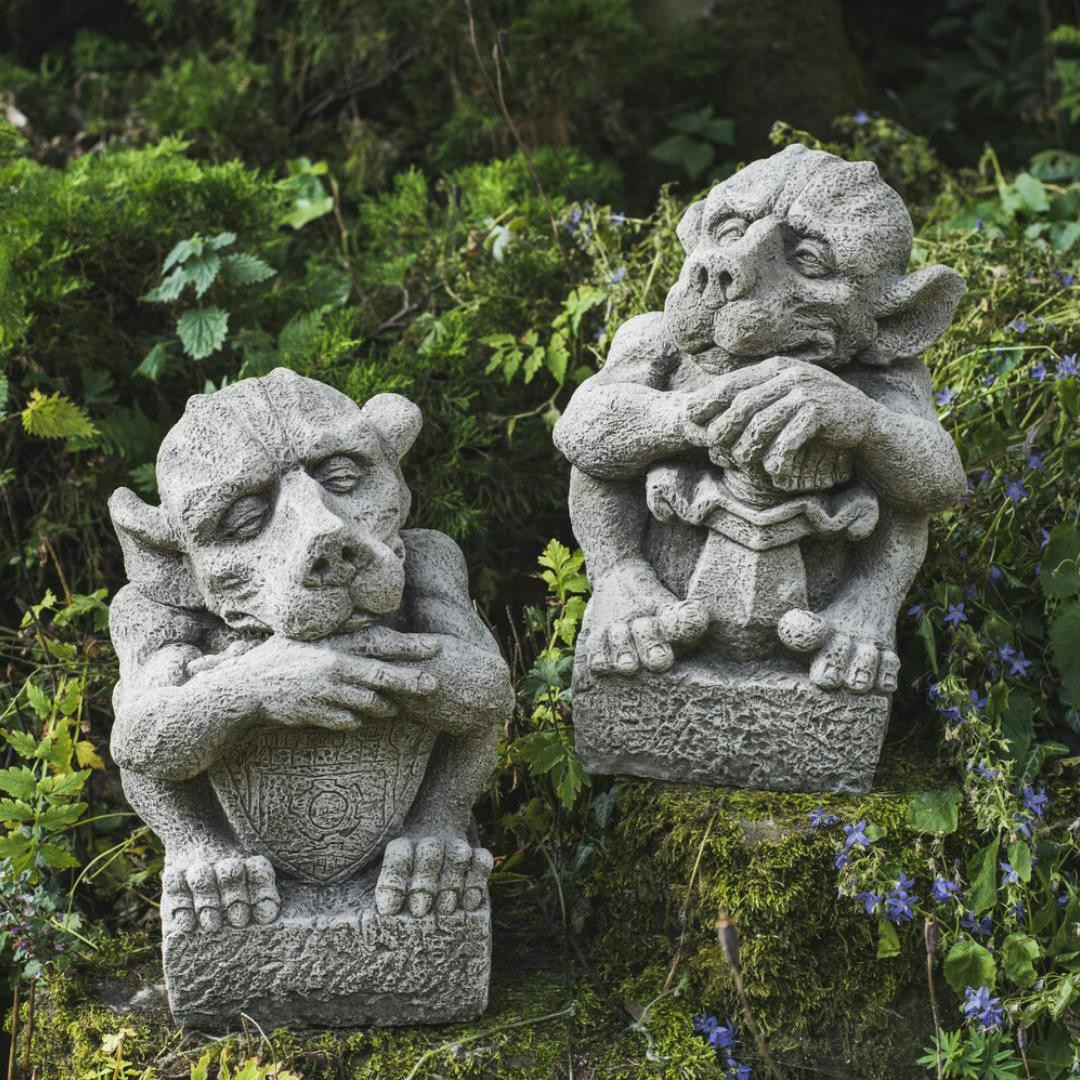 Osn Pair Of 'Sword And Shield' Gargoyles Statues