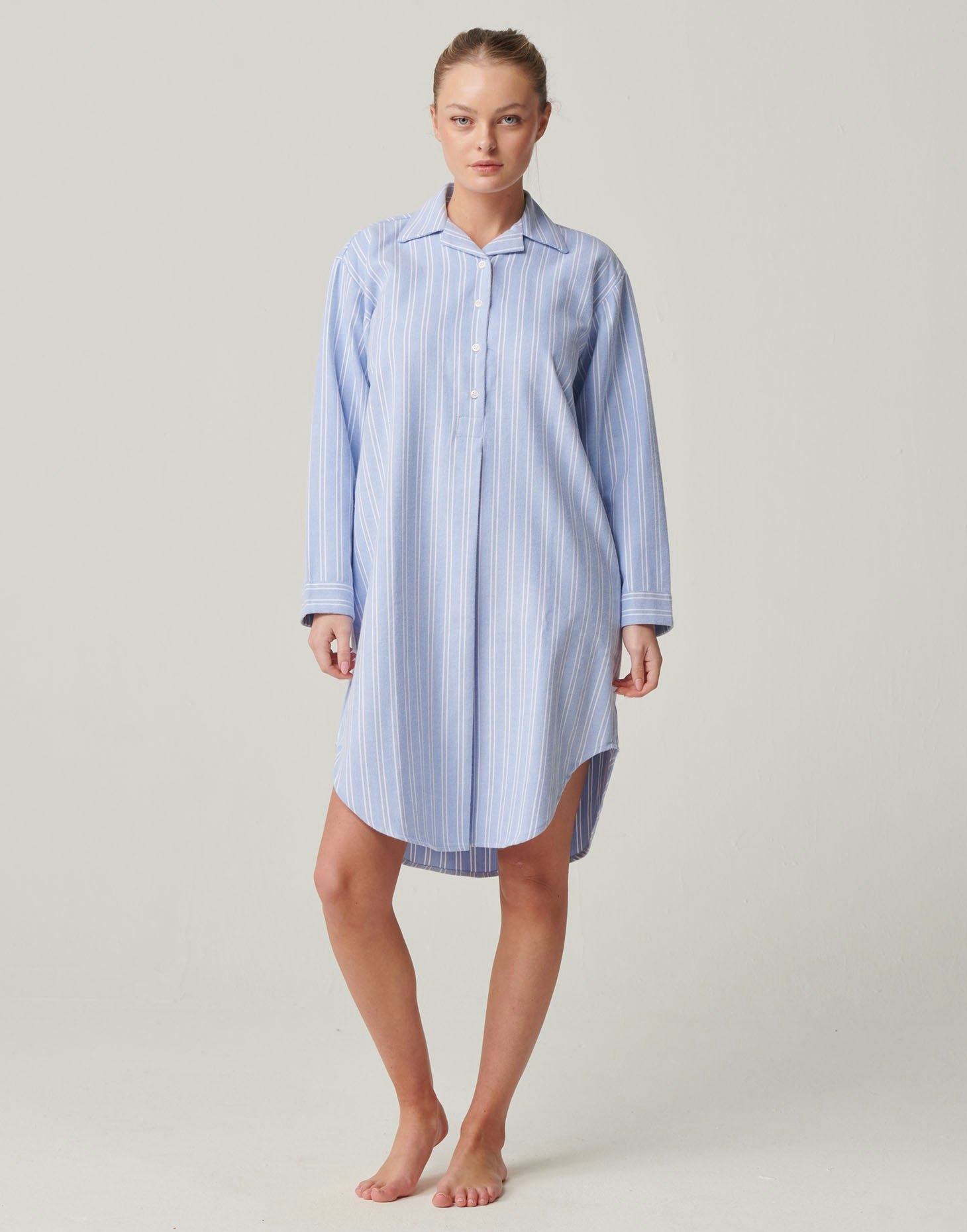 British Boxers Women's Blue Brushed Cotton Nightshirt – Westwood Stripe - XX-Large