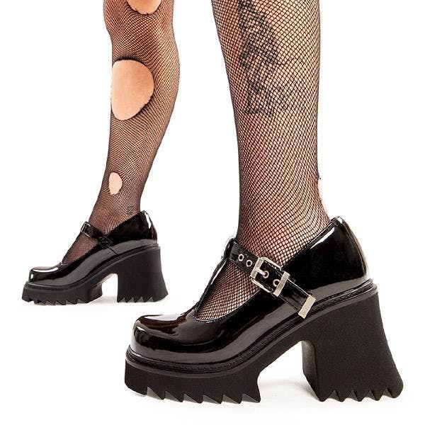 Lamoda Black Quiet Storm Pat Chunky Mary Jane Shoes Trendy Bold Streetwear - Uk5