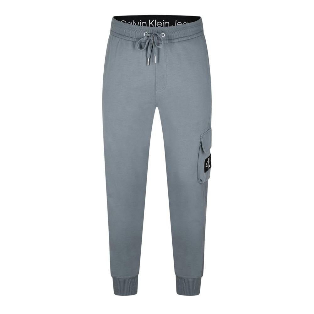 Calvin Klein Men's Grey Patch Tracksuit Bottoms - Overcast - Xl - Overcast - 77% Cotton/20% Recycled Cotton/3% Elastane