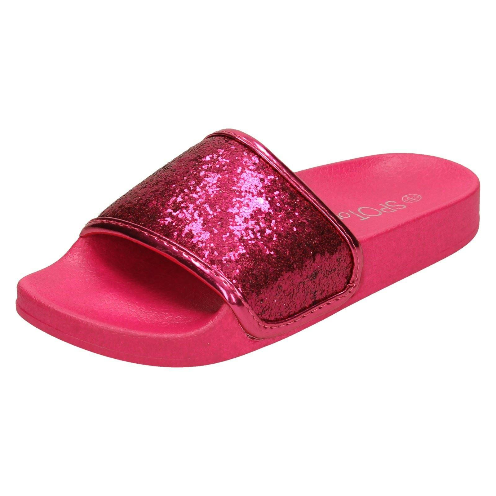 Spot On Girls Fuchsia Glitter Vamp Sliders - Uk 2 Child