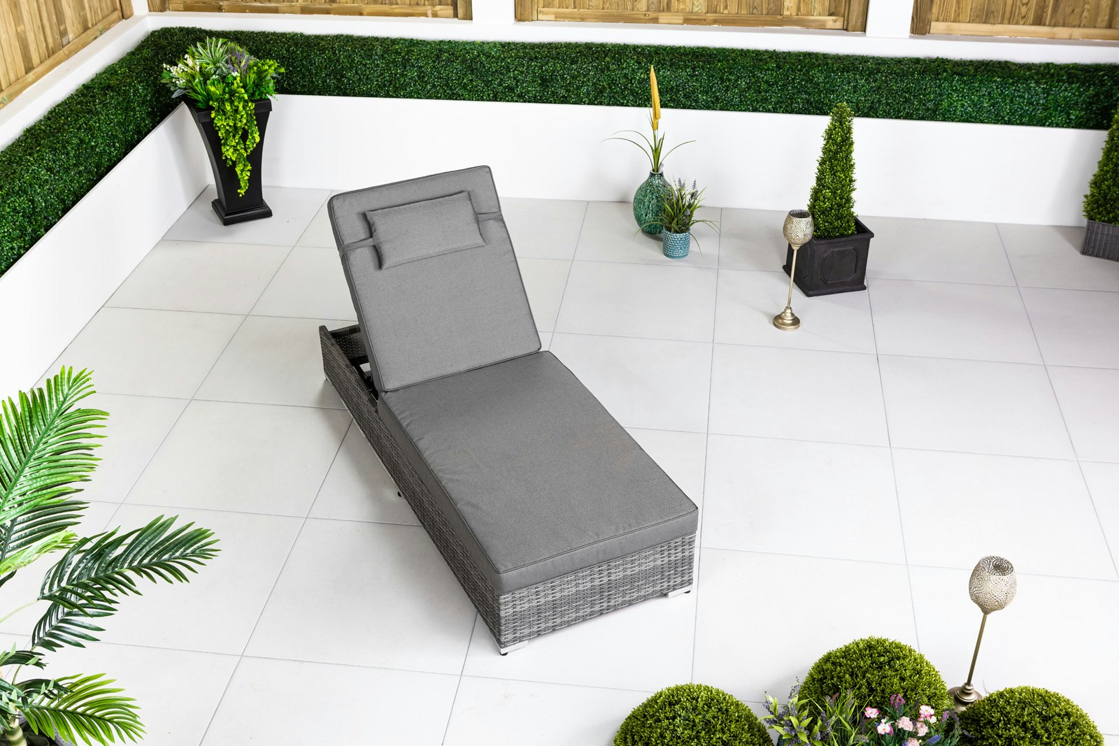 Rackhams Grey Rattan Sun Lounger - 1