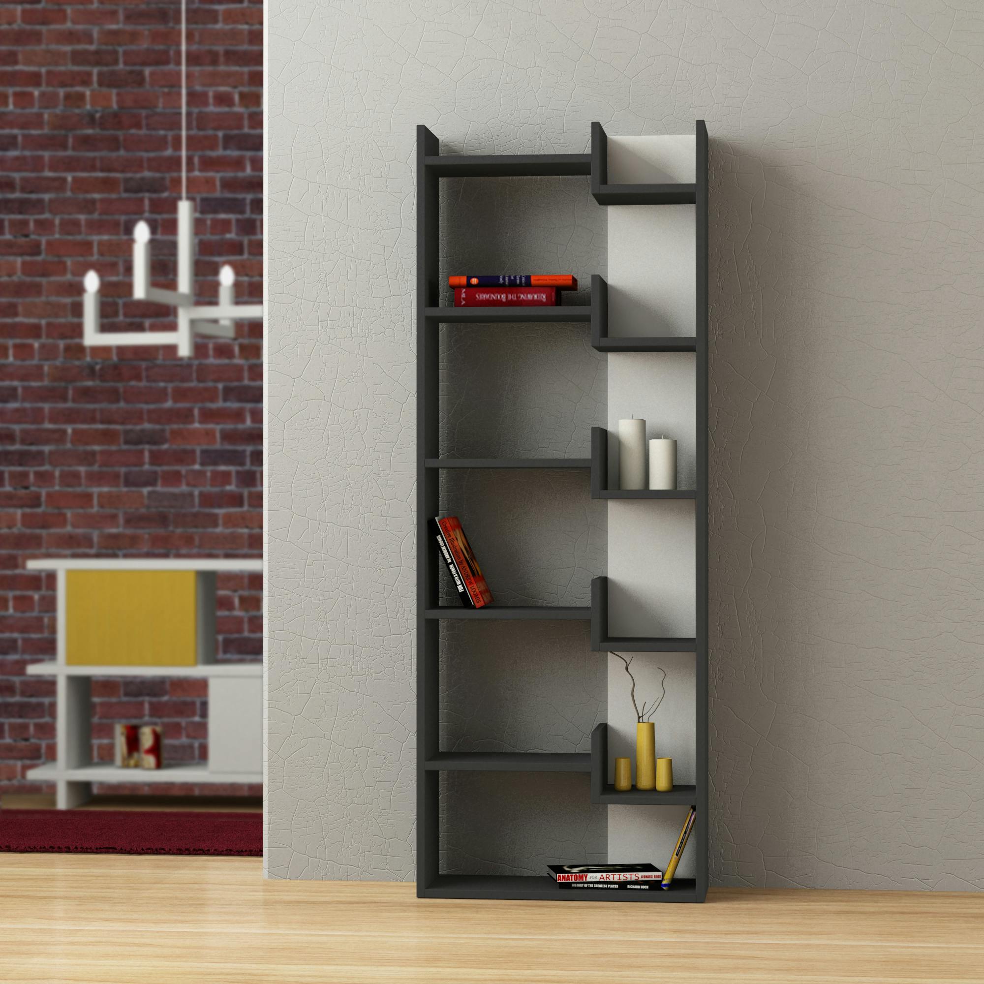 Rackhams Anthracite/White Oppa Modern Bookcase Display Unit 62.4Cm