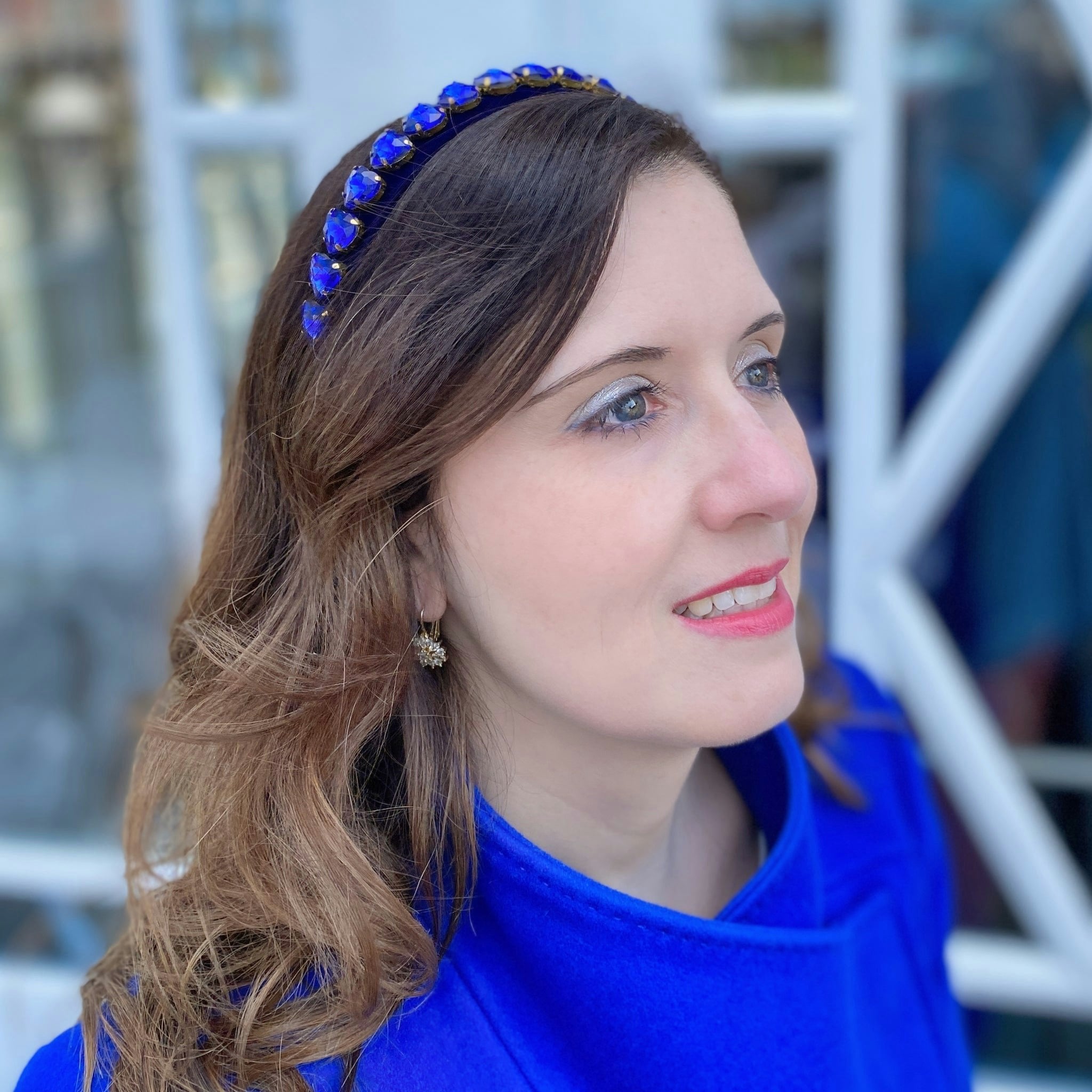 Queenmee Accessories Blue Gem Headband Royal Gem Hearts Navy Hair Band