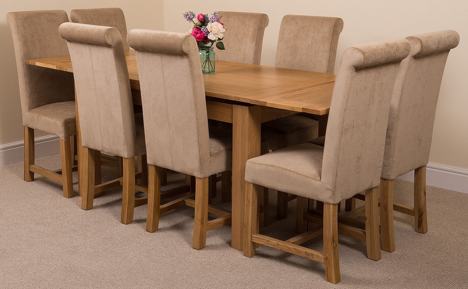 Thats Furniture Unisex Beige Richmond 140-220Cm Oak Extending Dining Table + Washington Fabric Chairs In Size 8 - Image 2