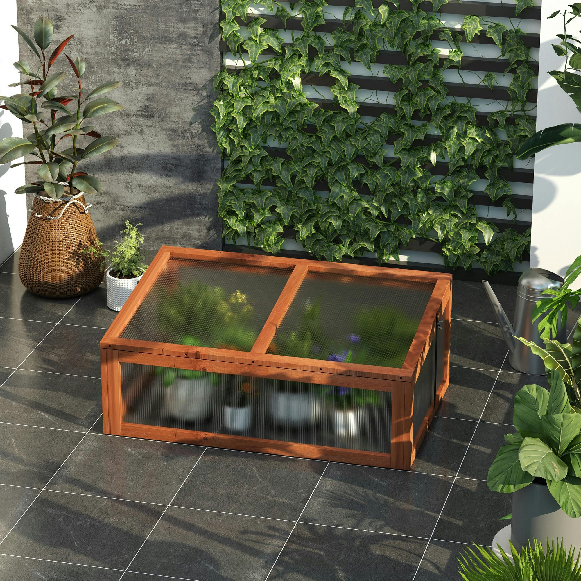 Outsunny Brown Square Wooden Outdoor Greenhouse For Plants Pc Board 100 X 65 X 40Cm
