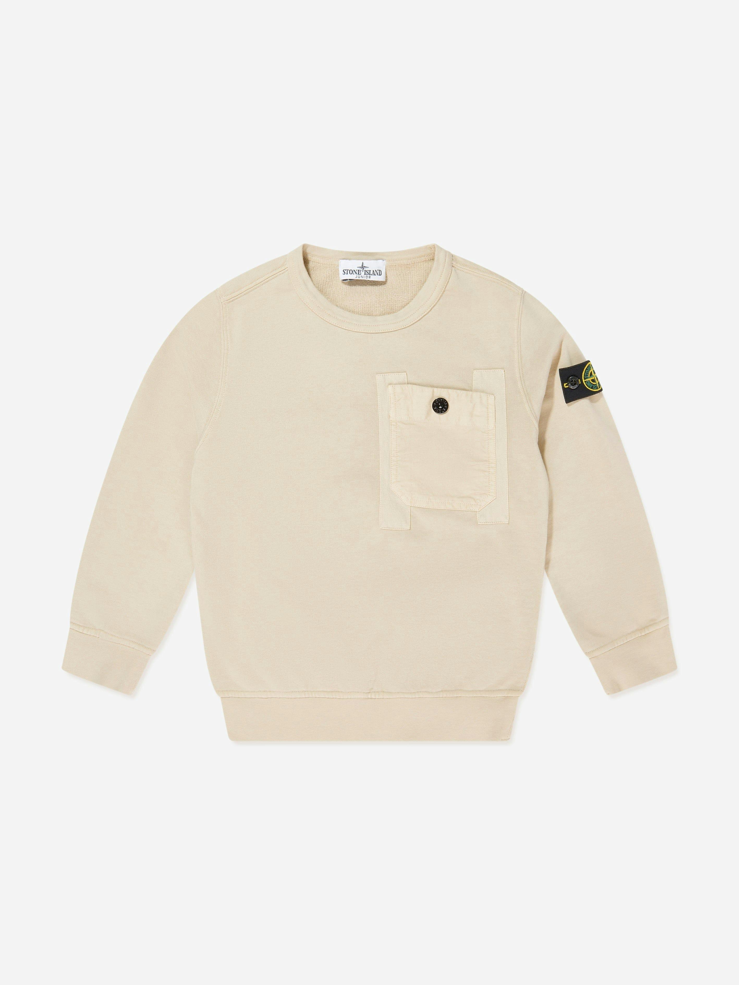 Stone Island Boys Beige Junior Cotton Fleece Pocket Sweatshirt In - 12 Yrs
