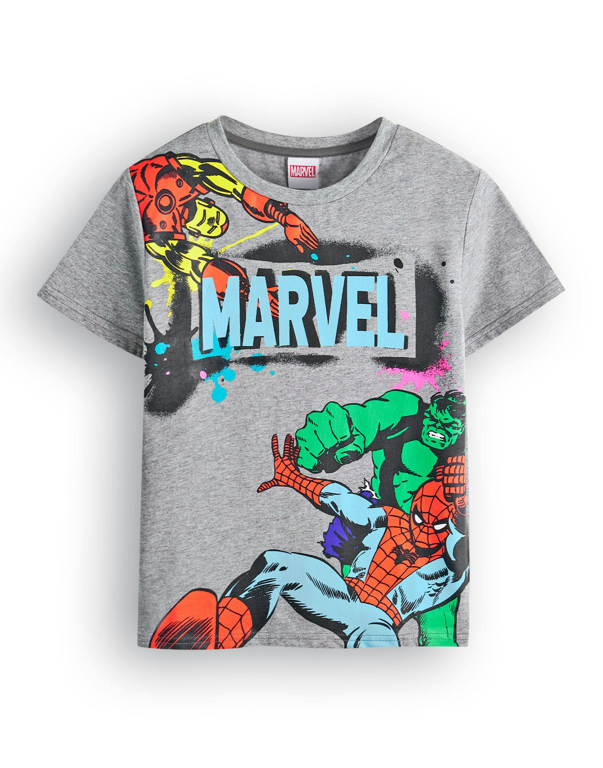 Vanilla Underground Boys Grey Marvel Spiderman Hulk Short Sleeved T-Shirt - 7-8 Years
