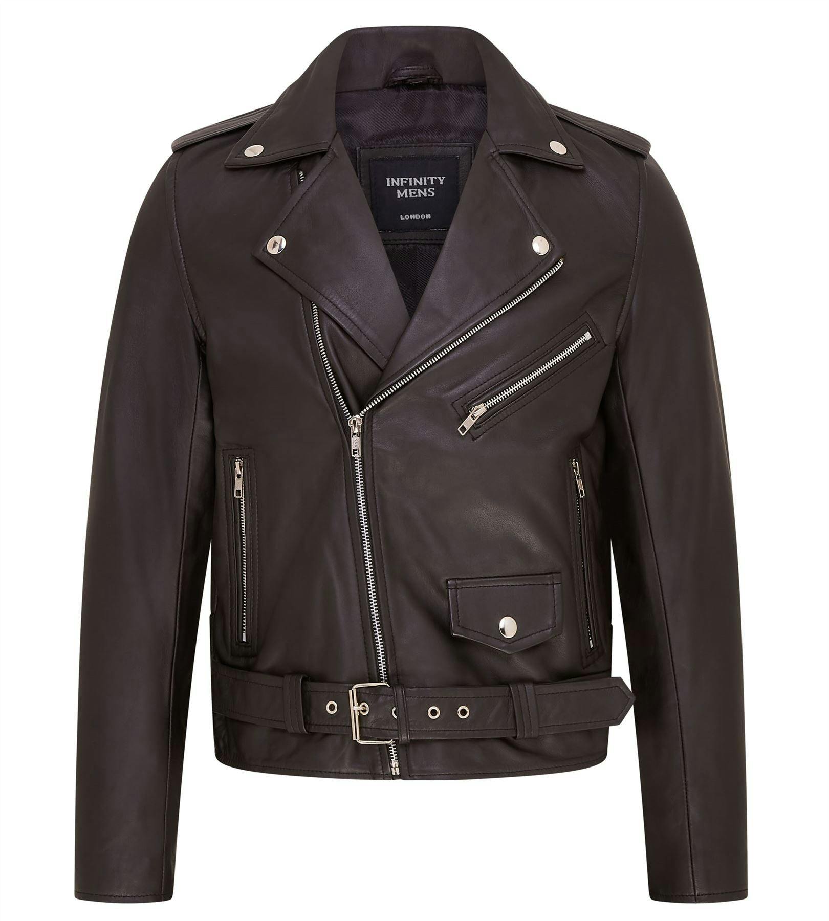 Infinity Leather Men's Black Classic Brando Leather Biker Jacket - Heinola - Uk 2XL | Eu 54 | Us 44