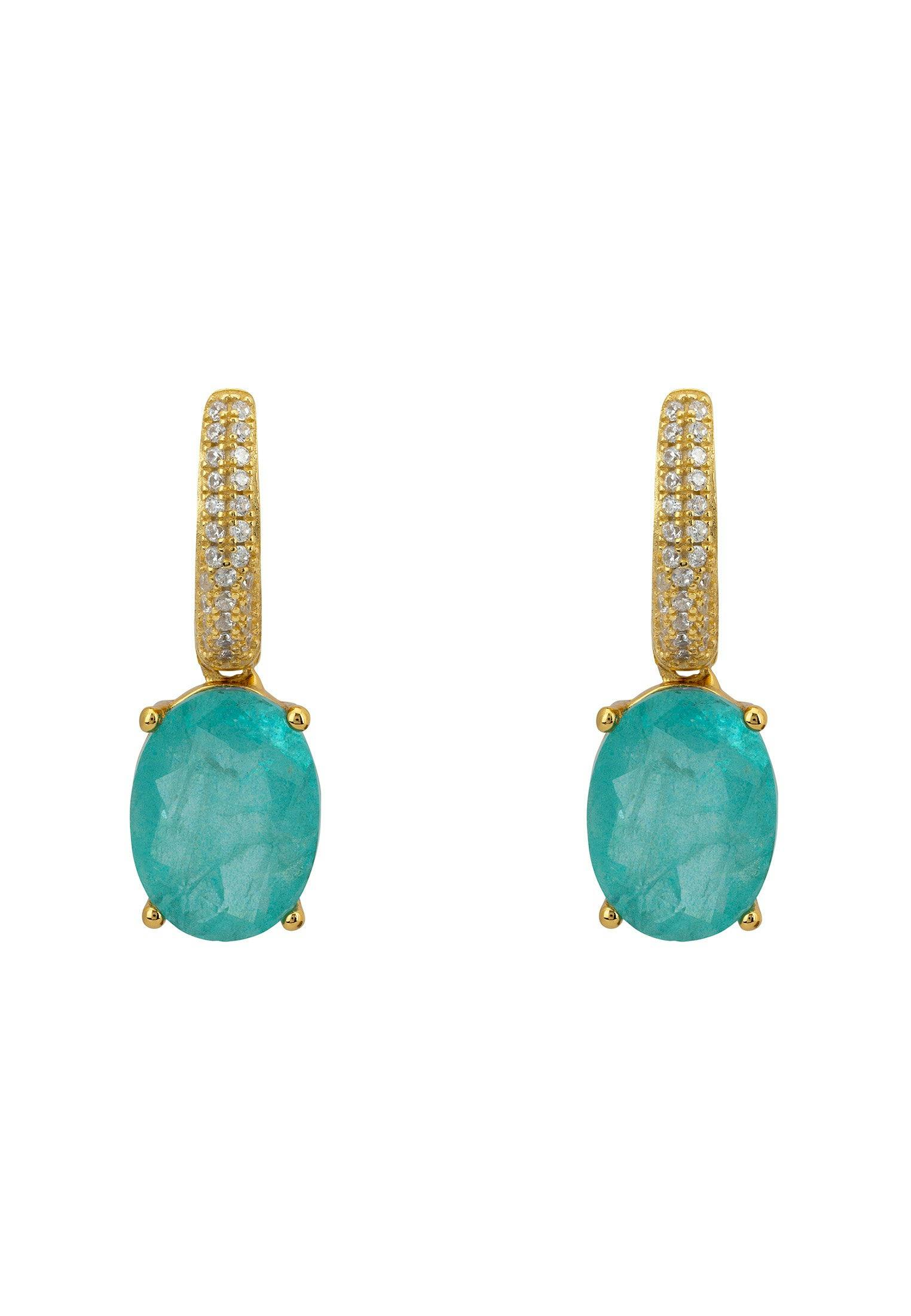 Latelita Gold Alexandra Oval Drop Earrings Paraiba Tourmaline