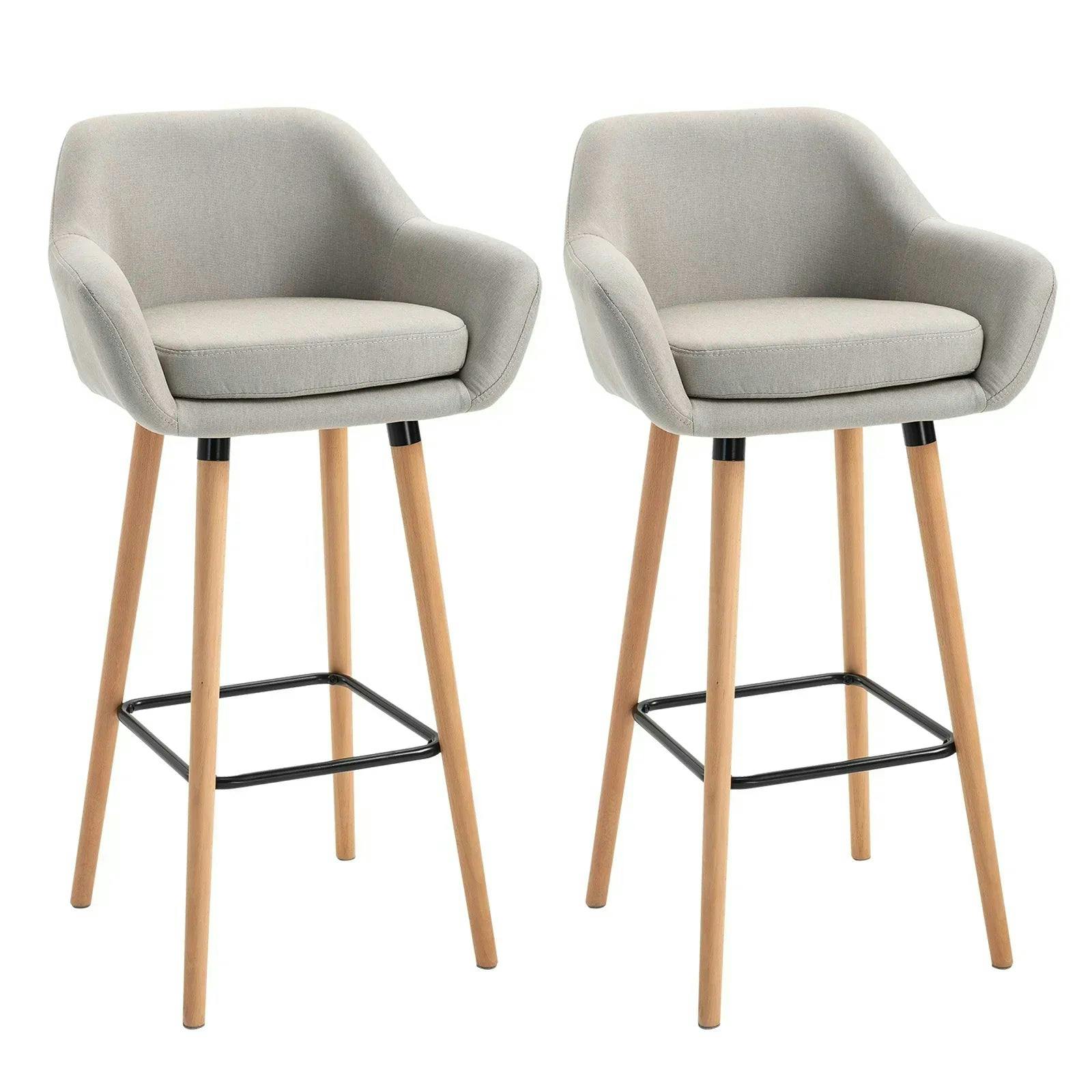 Homcom 2 Pcs Upholstered Bucket Seat Bar Stools W/ Solid Wood Legs Beige - Image 6