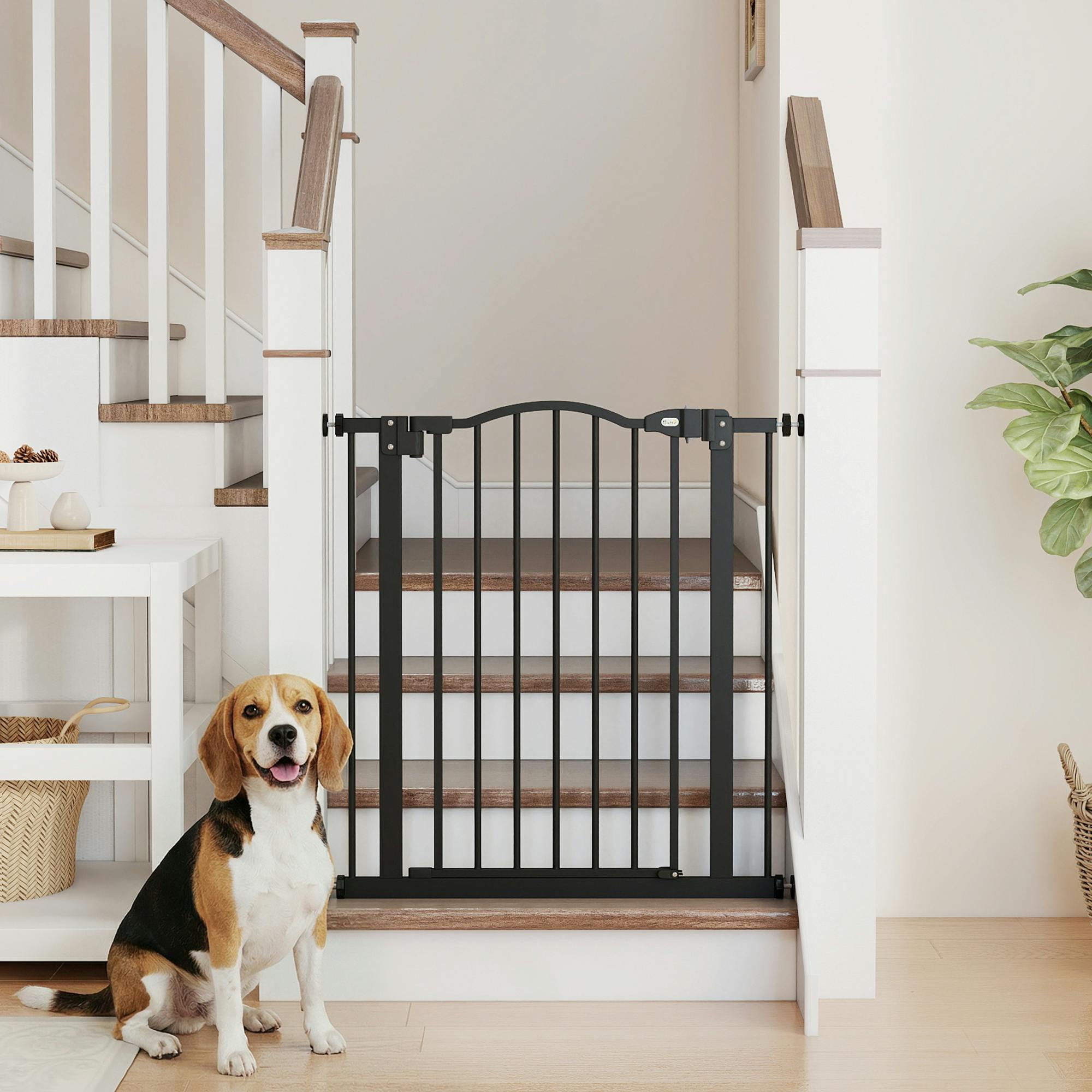 Pawhut Black Adjustable Metal Pet Gate Safety Barrier W/ Auto-Close Door - 80 X 3.5 X 78 Cm