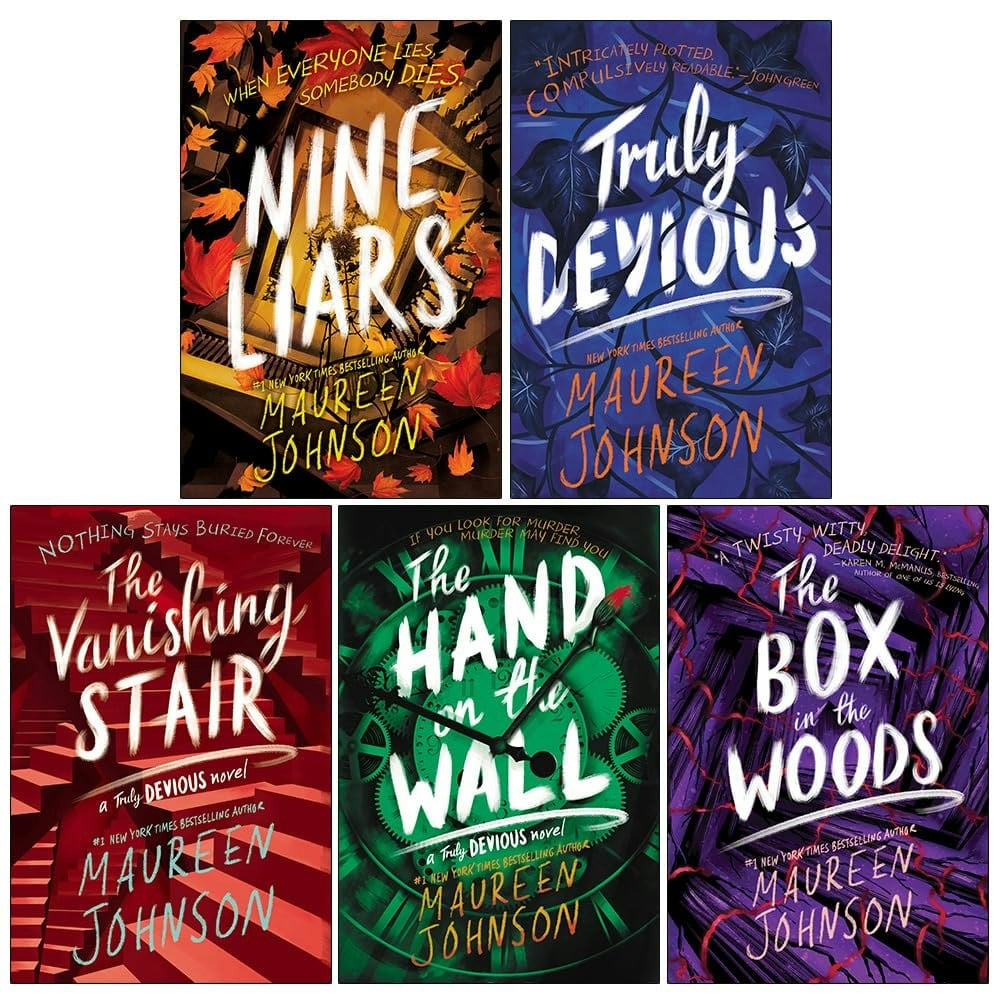 Ktegenbks Truly Devious Series 5 Book Set By Maureen Johnson (Nine Liars, Truly Devious, The Vanishing Stair, The Hand On The Wall, The Box In The Woods)
