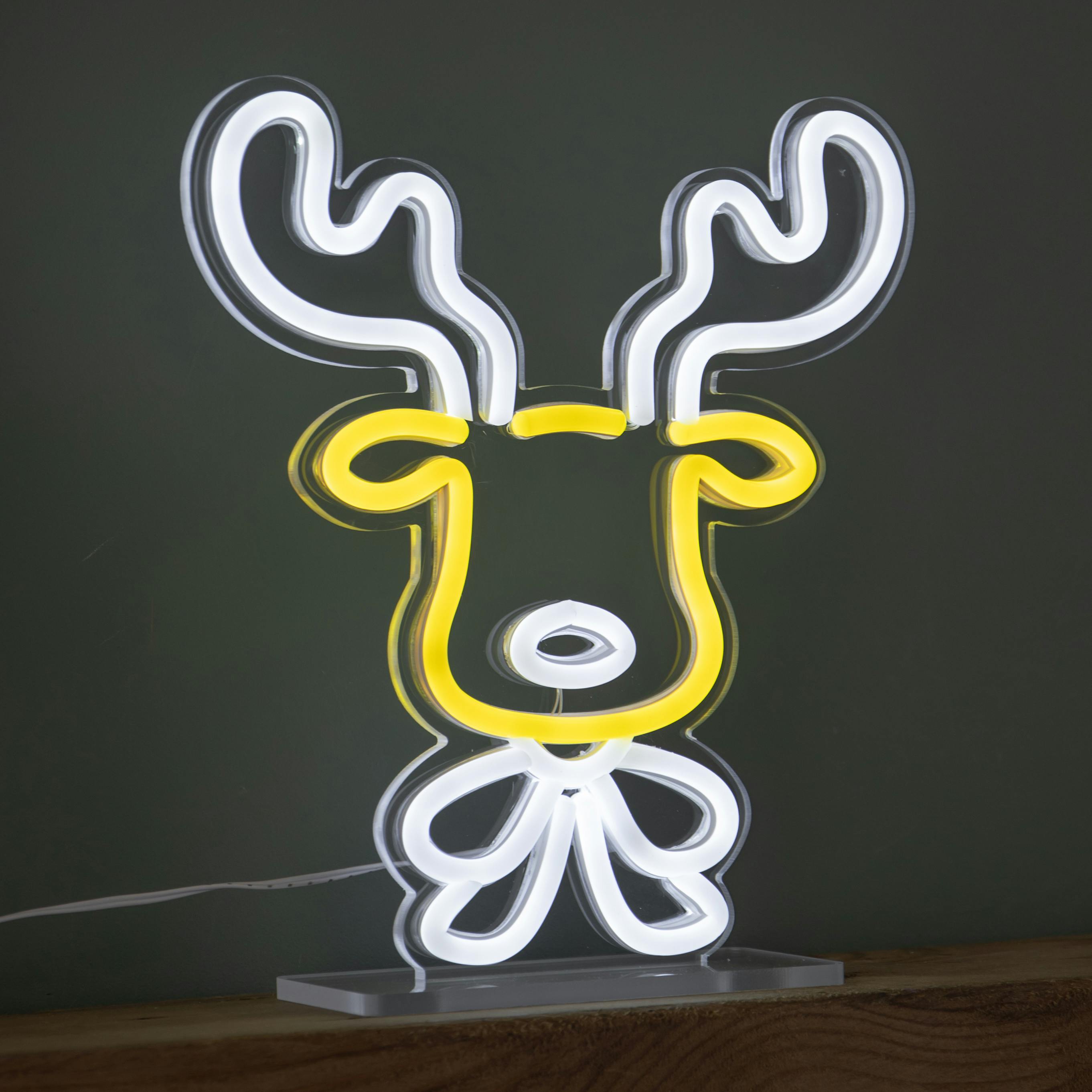 Rackhams Light 25Cm Up Christmas Reindeer Face Table Top Neon Sign