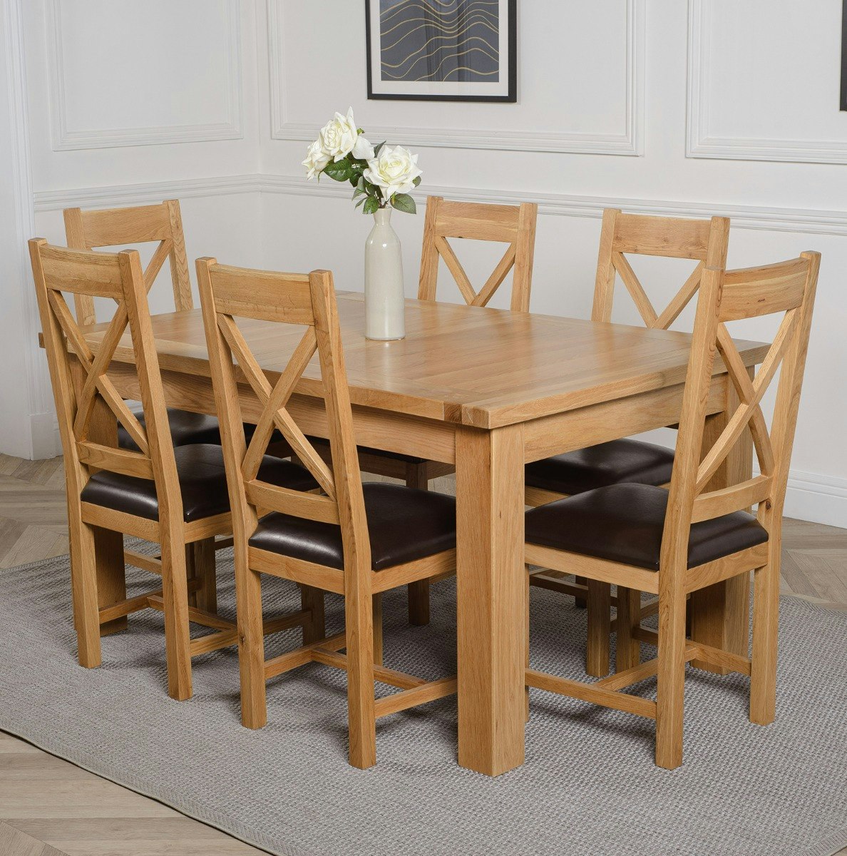 That's Furniture Brown Seattle Oak Extending Dining Table With Berkeley Oak Chairs - 6 Chairs