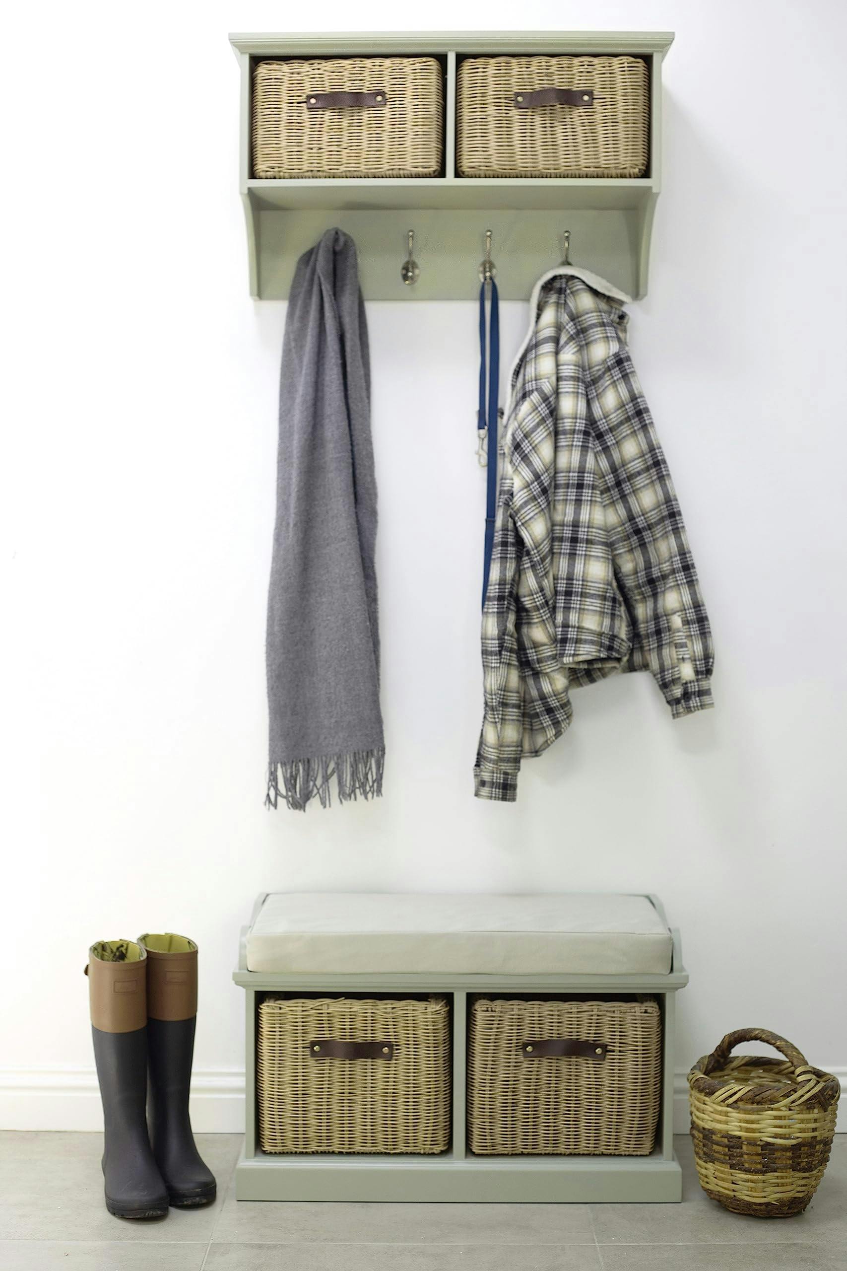 Statement Furniture Green Tetbury Hanging Shelf And Bench Set With Storage - Small - Sage