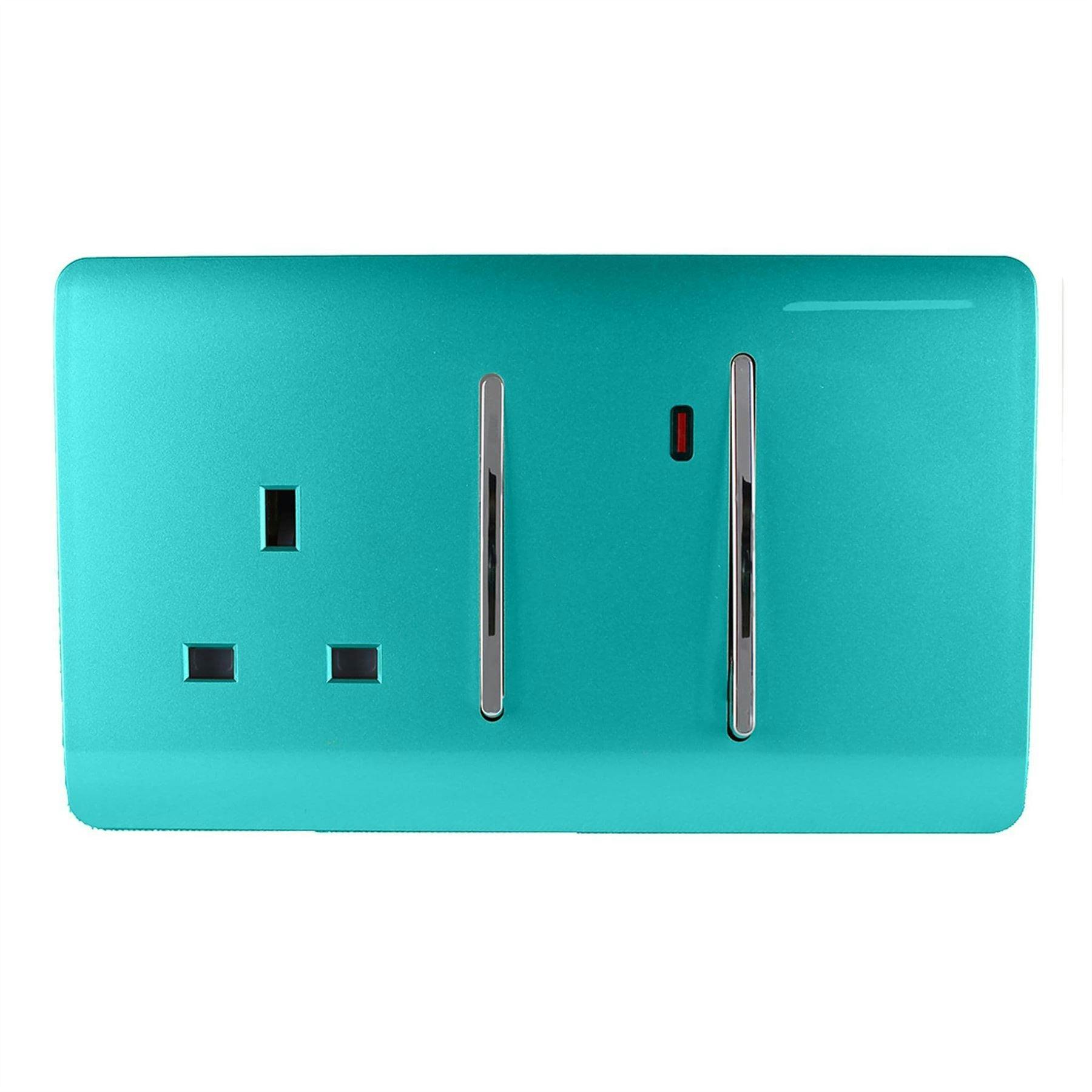 Trendi Switch Trendi Artistic Modern Glossy 45 A Cooker Switch & Plug Socket Inc Neon Insert Bright Teal - Image 4