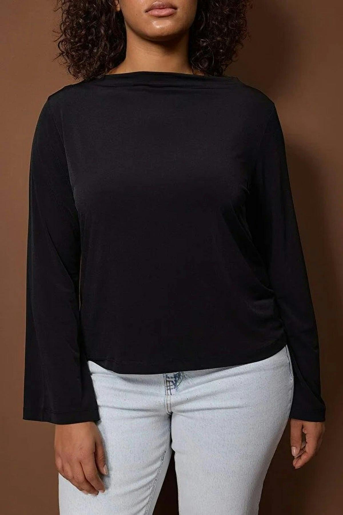 Wovcor Black Relaxed Fit Spanish Sleeve Stretch Knit Blouse - 2XL