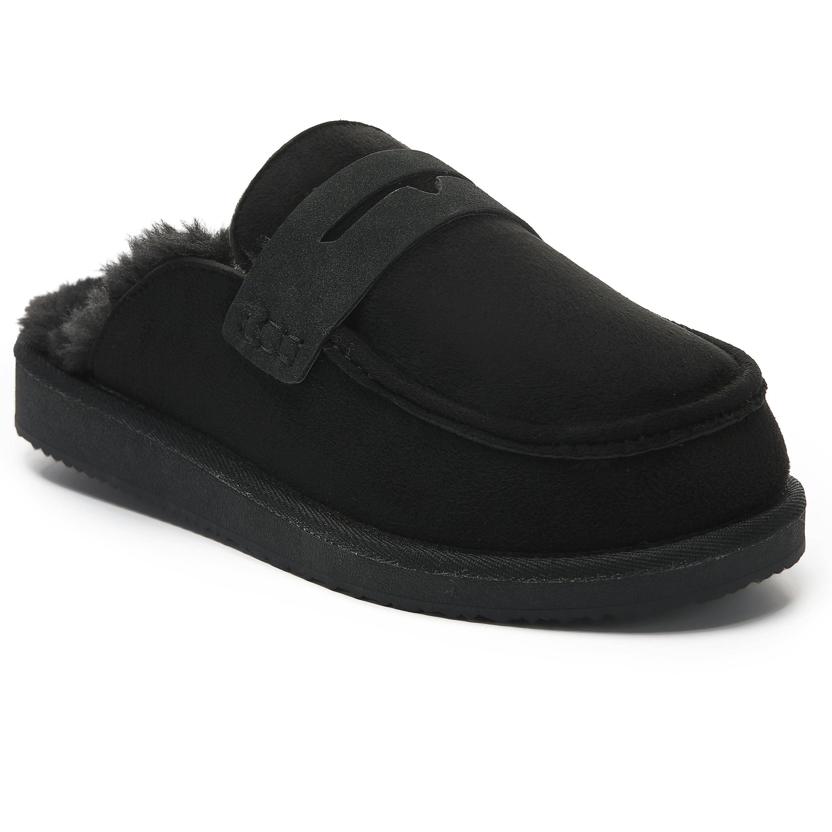 Viva Women's Black Polar Faux Fur Lined Penny Loafer Slip On Slippers Cosy Suede - 5