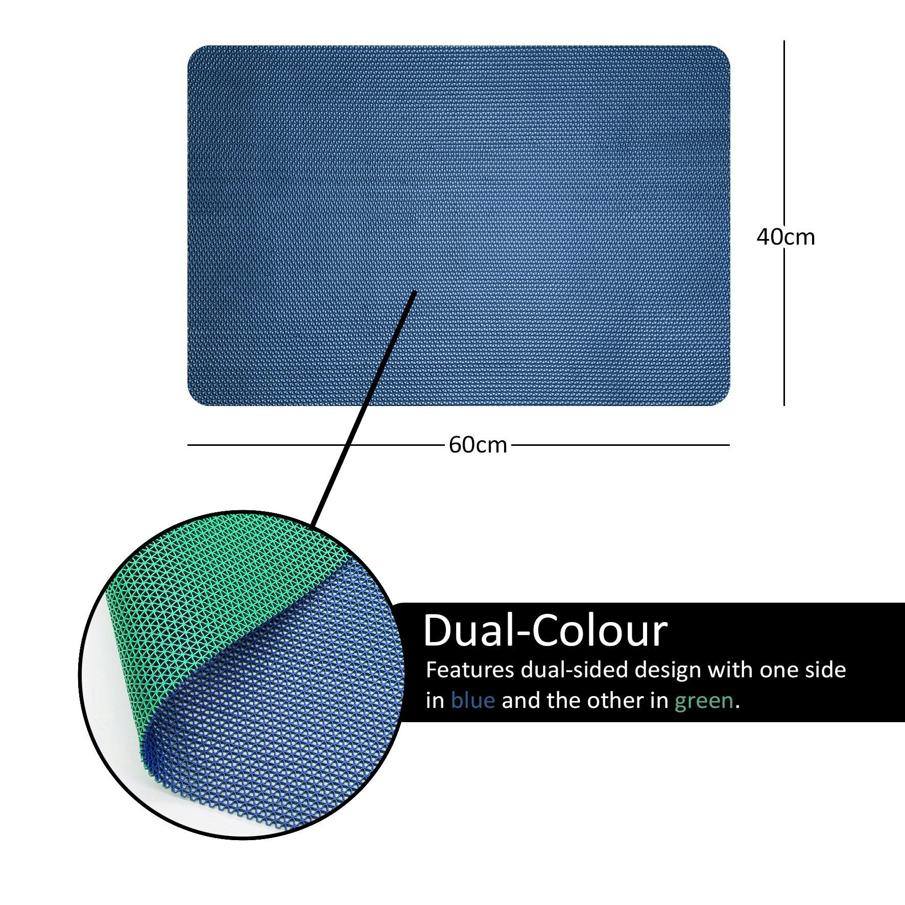 Nicoman Blue/Green Reversible Dual-Colour Pvc Shower Bathroom Anti Slip Mat - 60X40cm