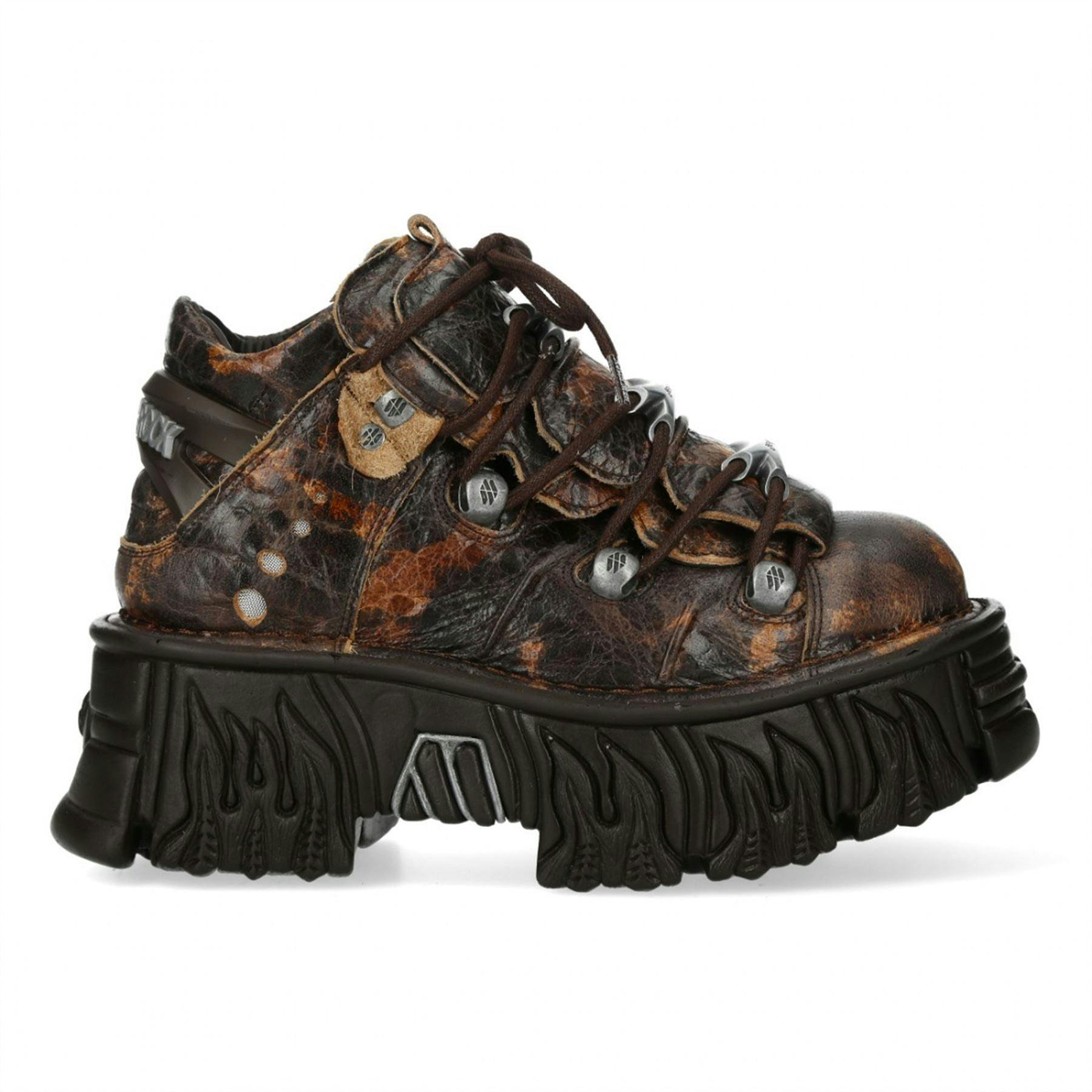 New Rock Unisex Brown M-106-C194 Flame Leather Gothic Ankle Platform Boots - Uk 6 | Eu 39 | Us 8.5