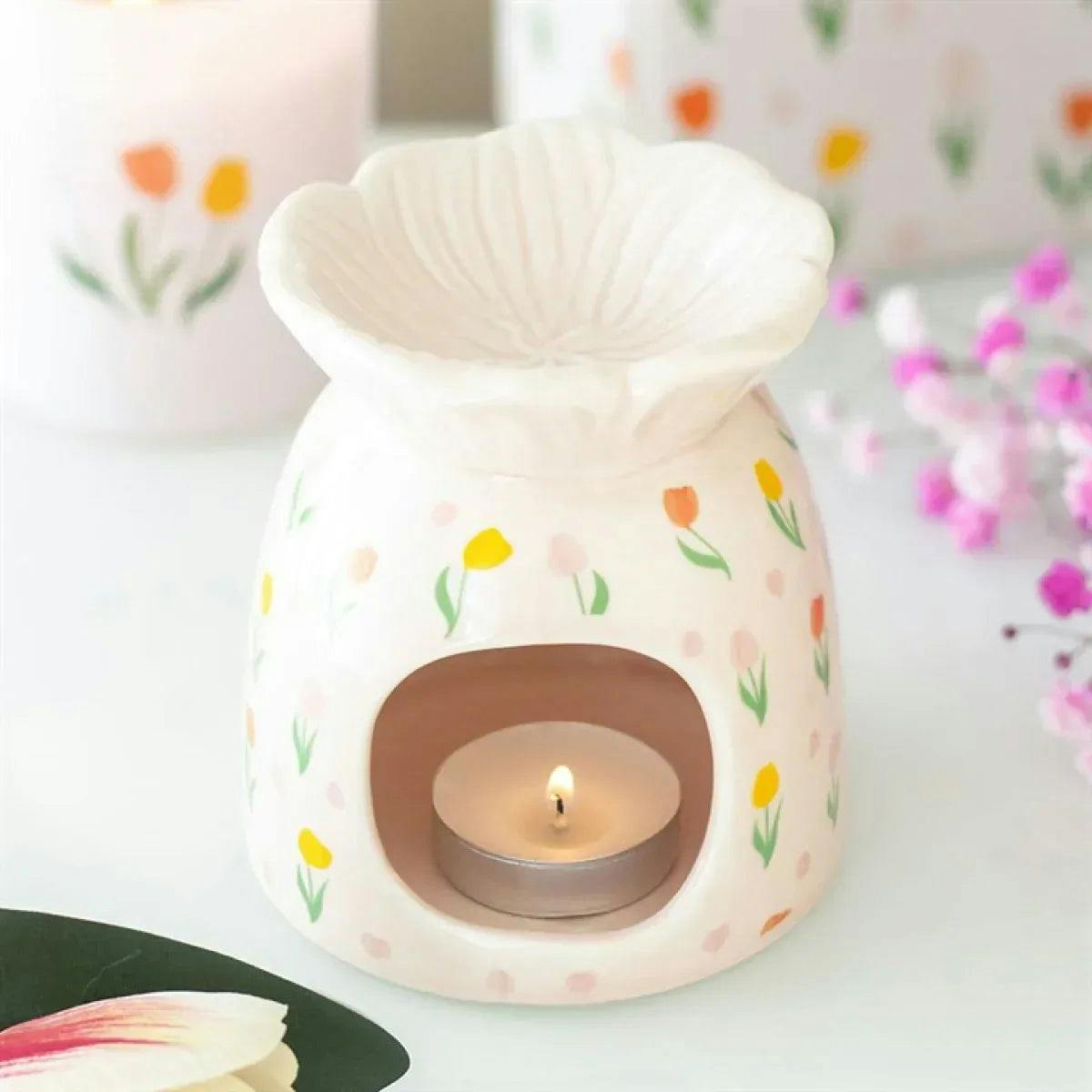 Rackhams Tulip Print Oil Burner And Wax Warmer
