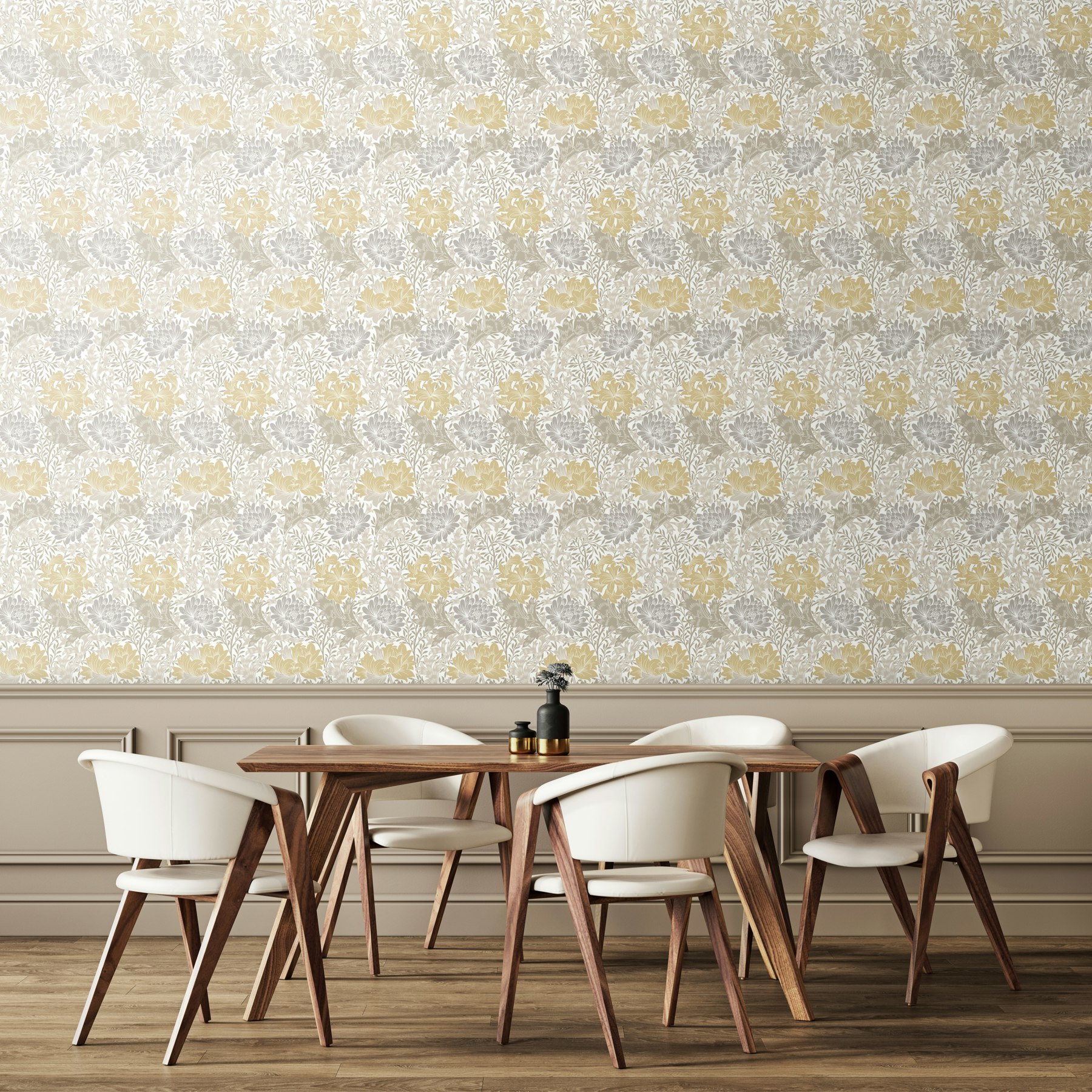 Hoopla Walls Chrysanthemum - Natural Stone 10M Wallpaper - Natural Stone