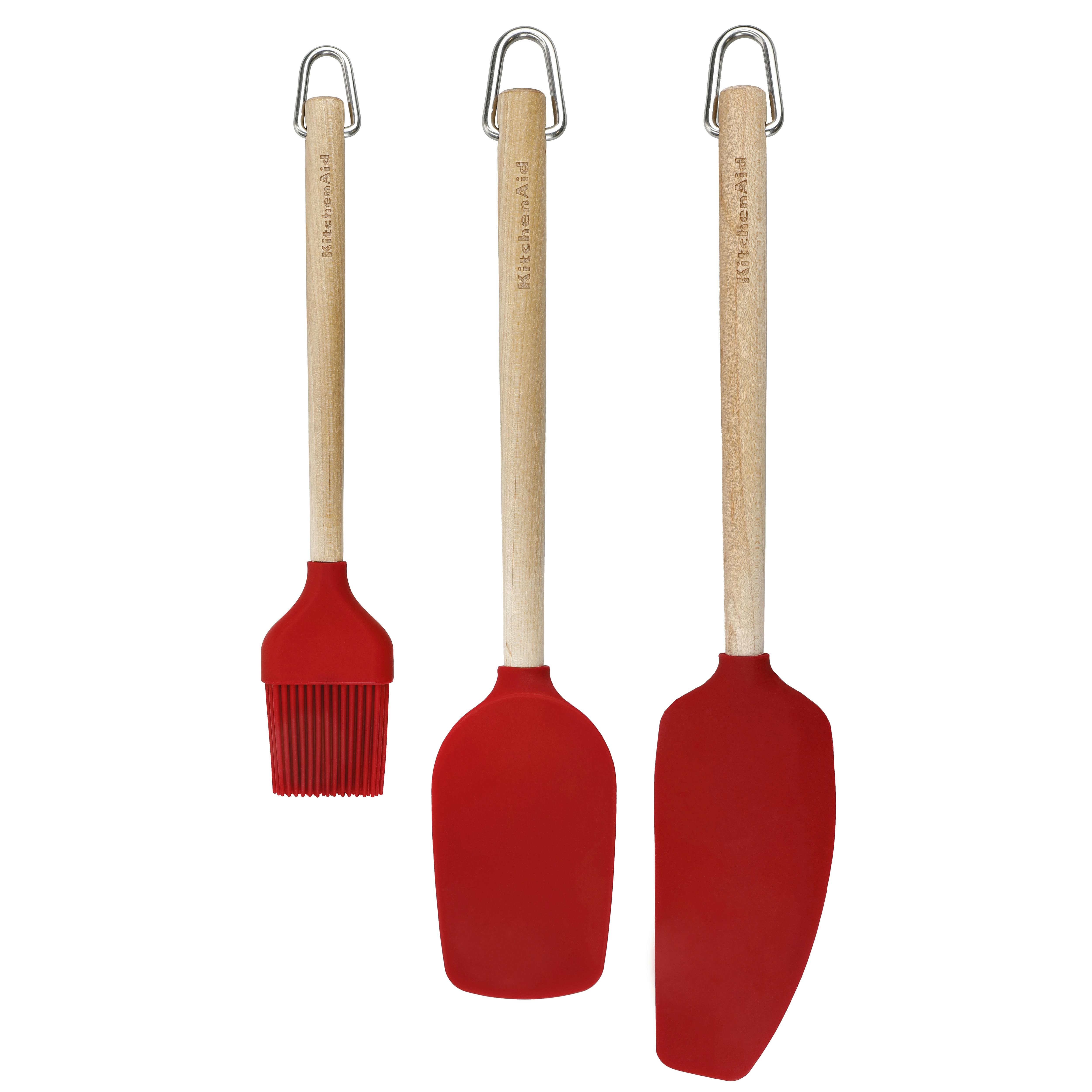 Rackhams Red 3Pc Birchwood Baking Set With Pastry Brush, Spoon Spatula And Mixer Spatula - Birch Wood - Baking Utenstils