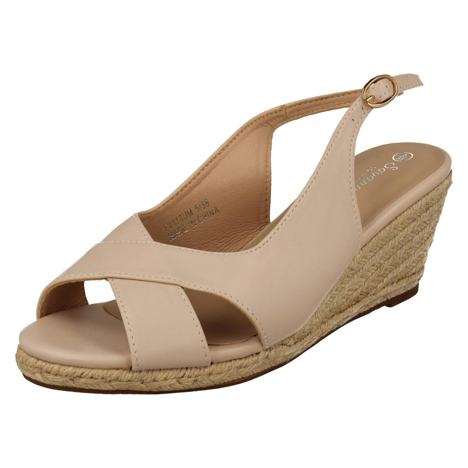 Savannah Women's Mid Wedge Heel Espadrille Wide Fitting Sandals F2313 - Nude - Uk 8