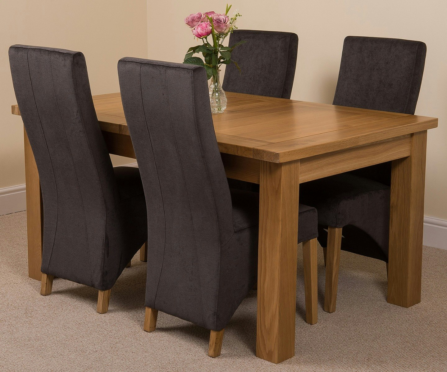 Rackhams Black Seattle Oak Extending Dining Table With Lola Fabric Chairs - 4 Chairs